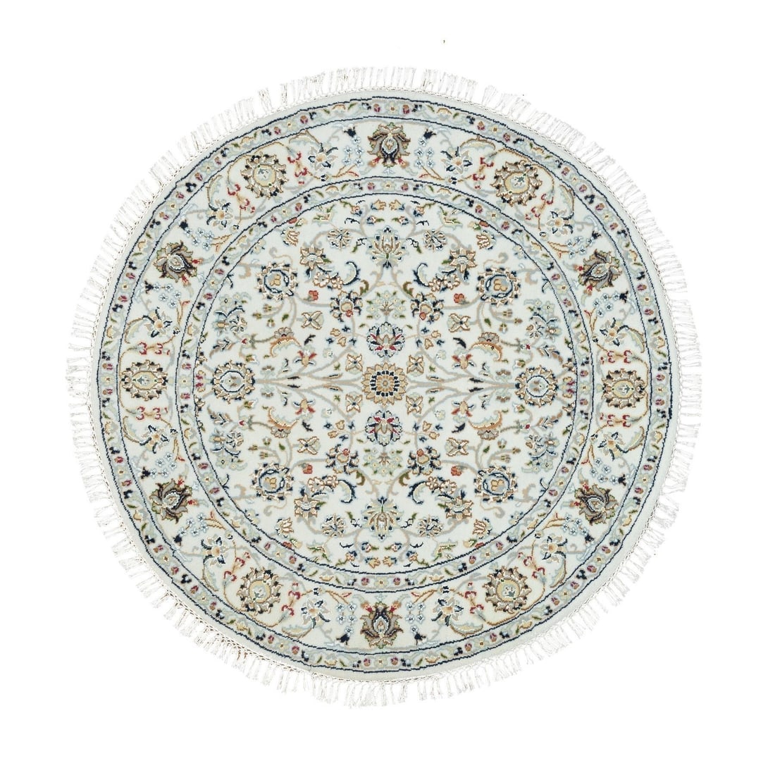 Strict Rules Apply: 3x9 White Nain Design 250 KPSI 100% Wool Hand Knotted Round Rug: Strict Rules Apply: 3x9 White Nain Design 250 KPSI 100% Wool Hand Knotted Round Rug This exquisite hand-knotted wool rug boasts an intricate Nain design in ivory and brown hues, showcasing the rich cu