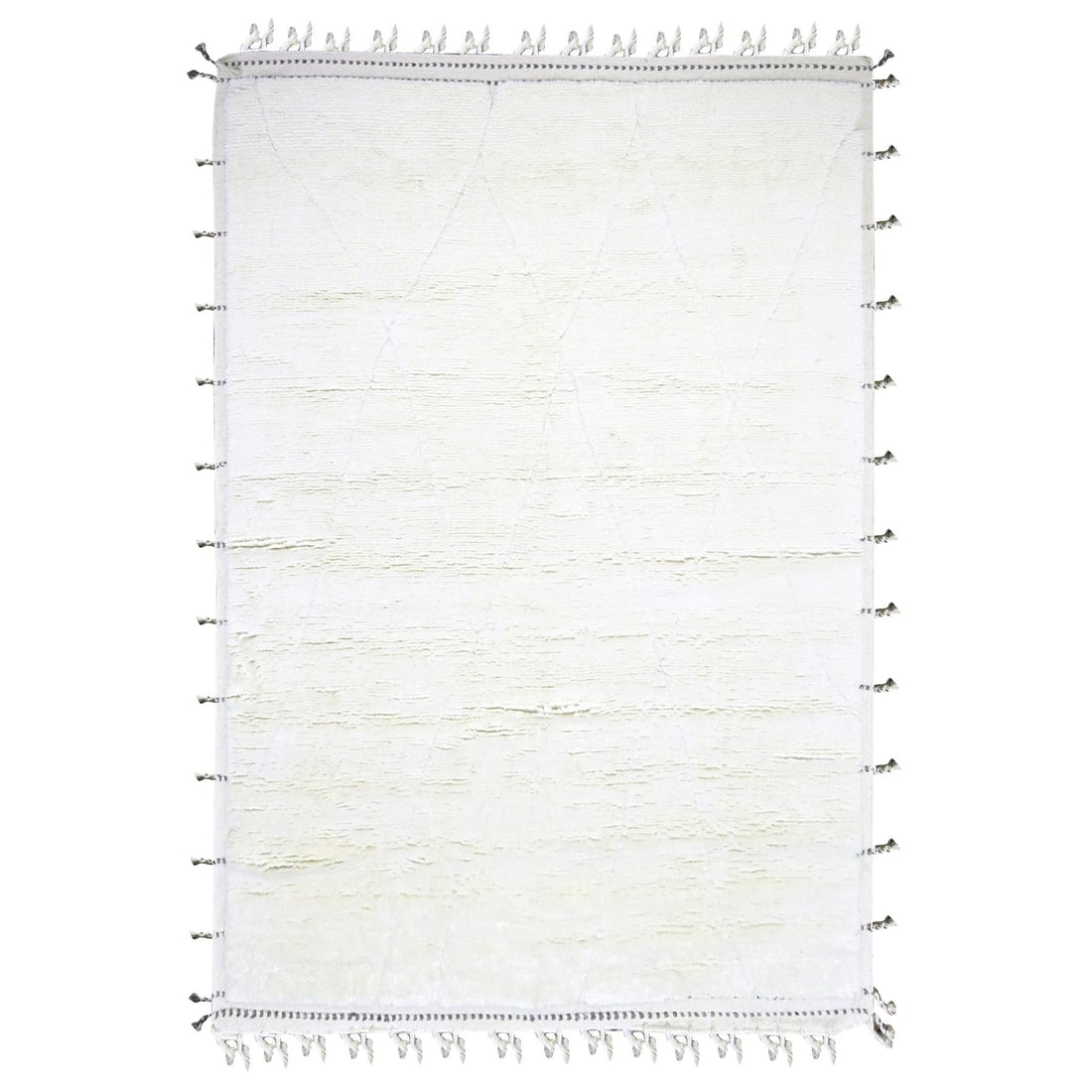 Hand knotted rug white natural wool weave Moroccan undyed 913 inches x 123 inches.: Hand knotted rug white natural wool weave Moroccan undyed 913 inches x 123 inches. Hand-knotted in natural wool, this Moroccan-style rug boasts an undyed ivory color and geometric pattern. Measuring 9