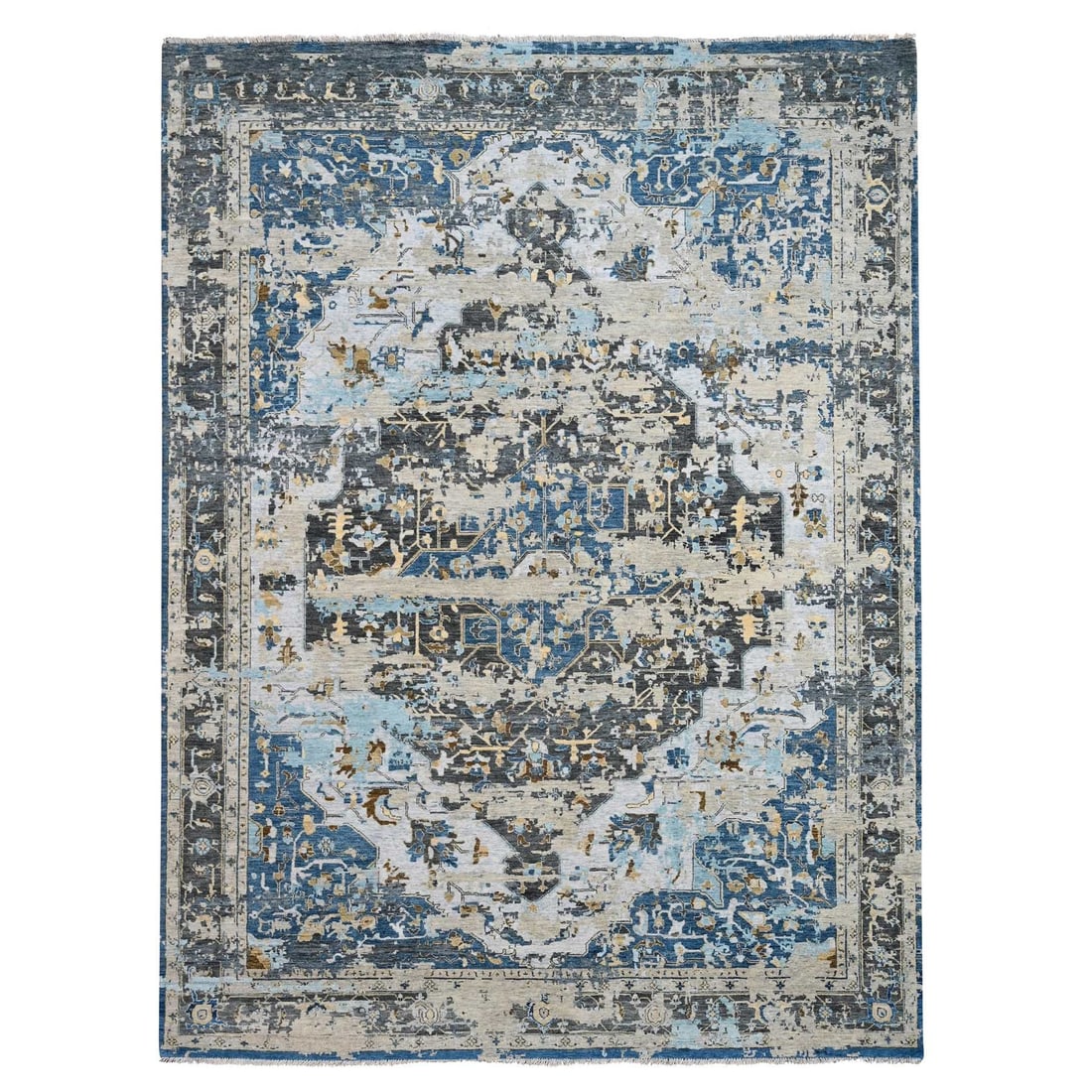 Blue Zoroastrian Erased Wool 8110x1011 Hand KNOTTED Rug (1 of 12)