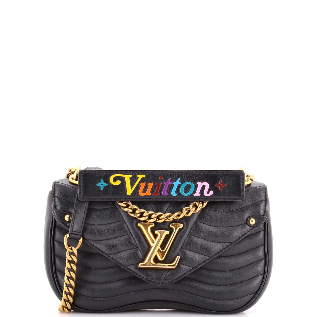 Strict Rules Use Only Words From Original Title: Strict Rules Use Only Words From Original Title Strictly speaking, this Louis Vuitton New Wave Chain Bag boasts a sleek black exterior with quilted leather and gold hardware. Measuring 5" tall and 10"