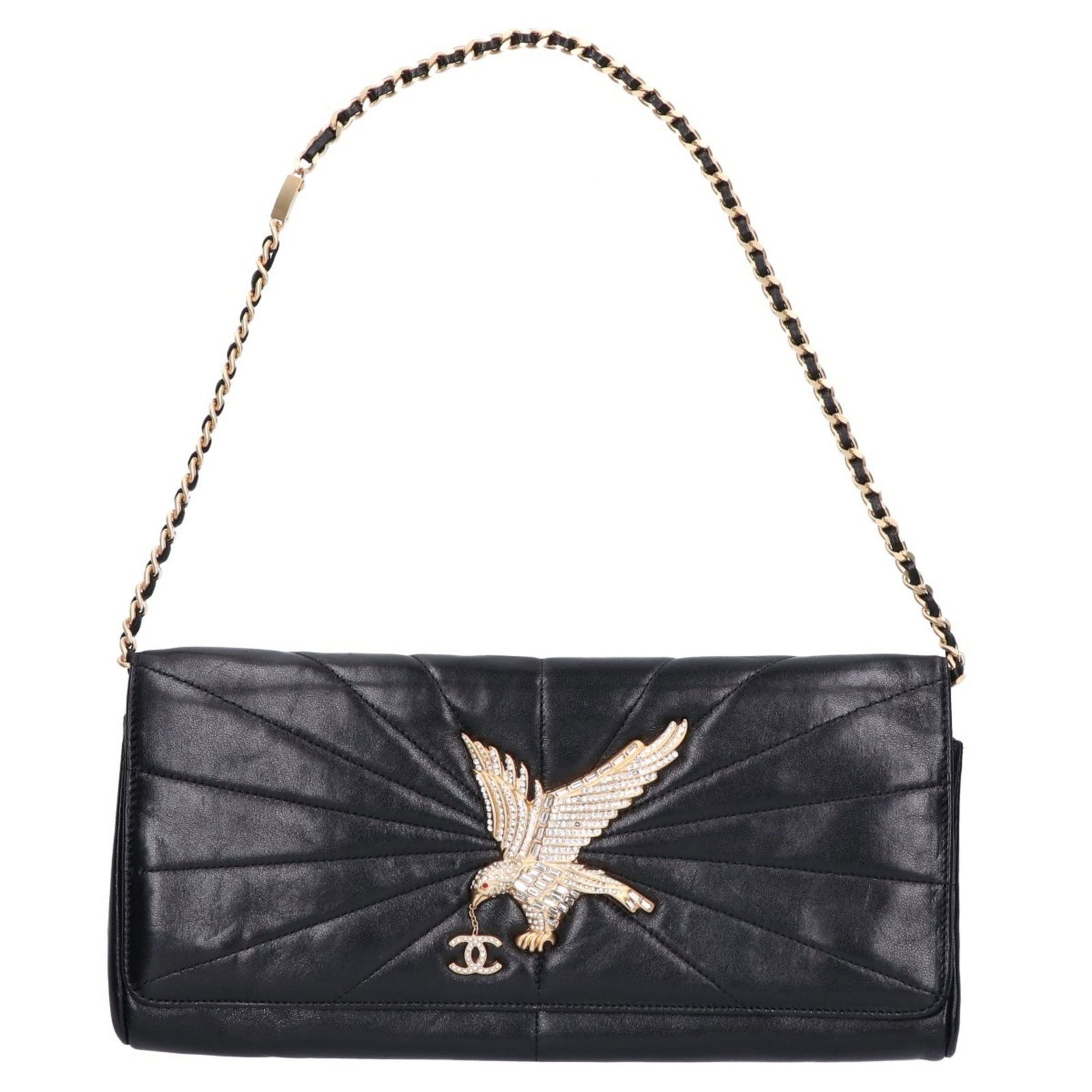 Chanel Clutch Bag Leather: Chanel Clutch Bag Leather This luxurious Chanel clutch bag features high-quality lambskin leather in black, showcasing its rich texture and subtle sheen. With a compact size of 14cm x 27cm x 2.5cm, it