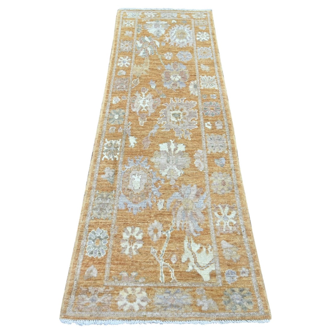 Brown Angora Oushak Leaf Design Knotted Wool Runner Rug: Brown Angora Oushak Leaf Design Knotted Wool Runner Rug The Brown Angora Oushak Leaf Design Knotted Wool Runner Rug boasts a stunning floral pattern in rich brown hues, perfectly complemented by a sub