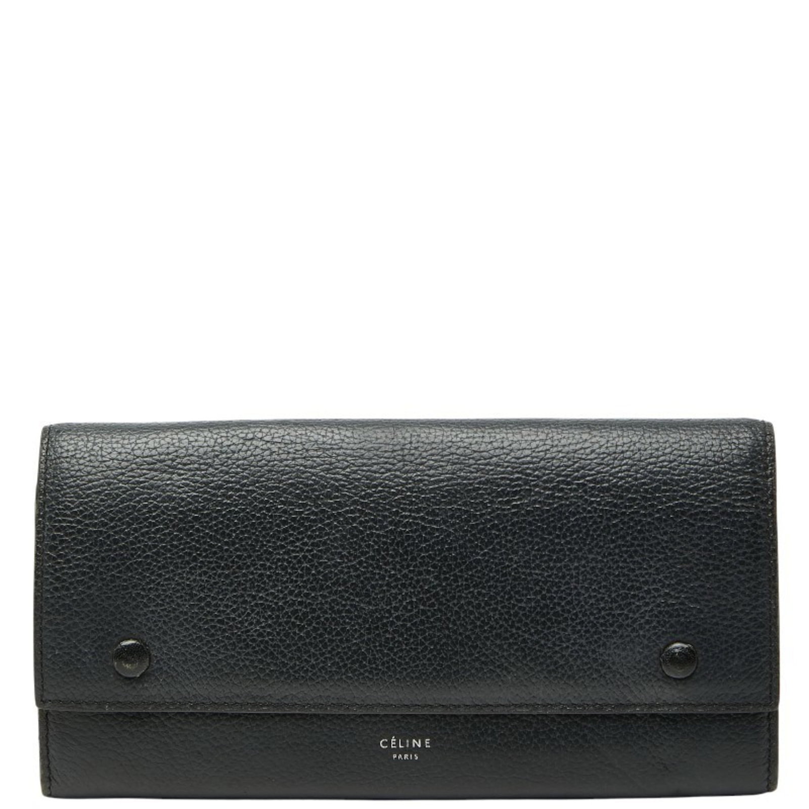 Celine Long Wallet (Tri-Fold) Leather: Celine Long Wallet (Tri-Fold) Leather The Celine Long Wallet (Tri-Fold) Leather features a classic tri-fold design in black leather. With its compact size and sturdy construction, this wallet is perfe