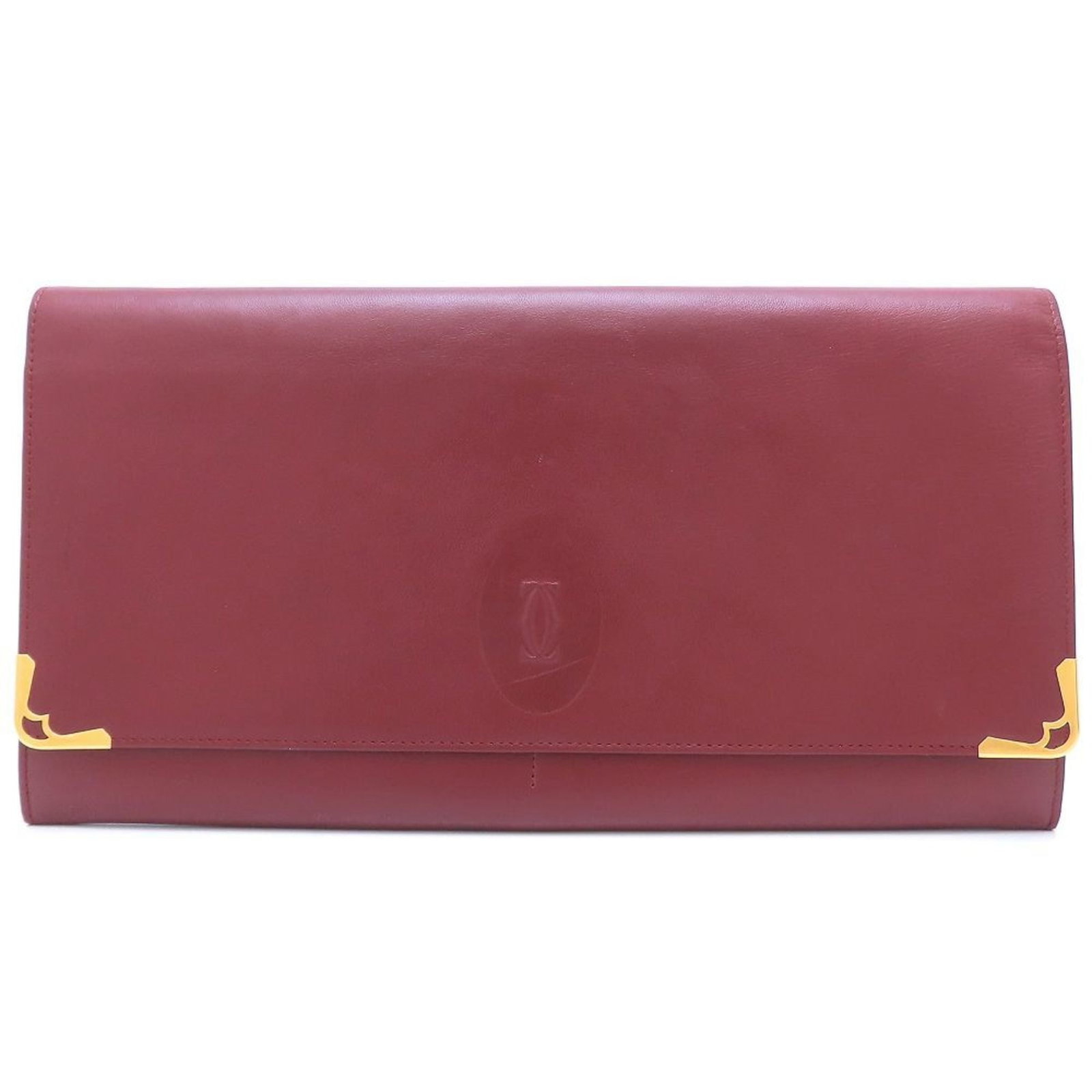 Cartier Clutch Bag Leather: Cartier Clutch Bag Leather Cartier Clutch Bag Leather - A Timeless Bordeaux Classic. Made from rich Calfskin leather, this elegant clutch features a classic flap closure and measures 15cm x 28cm x 3cm