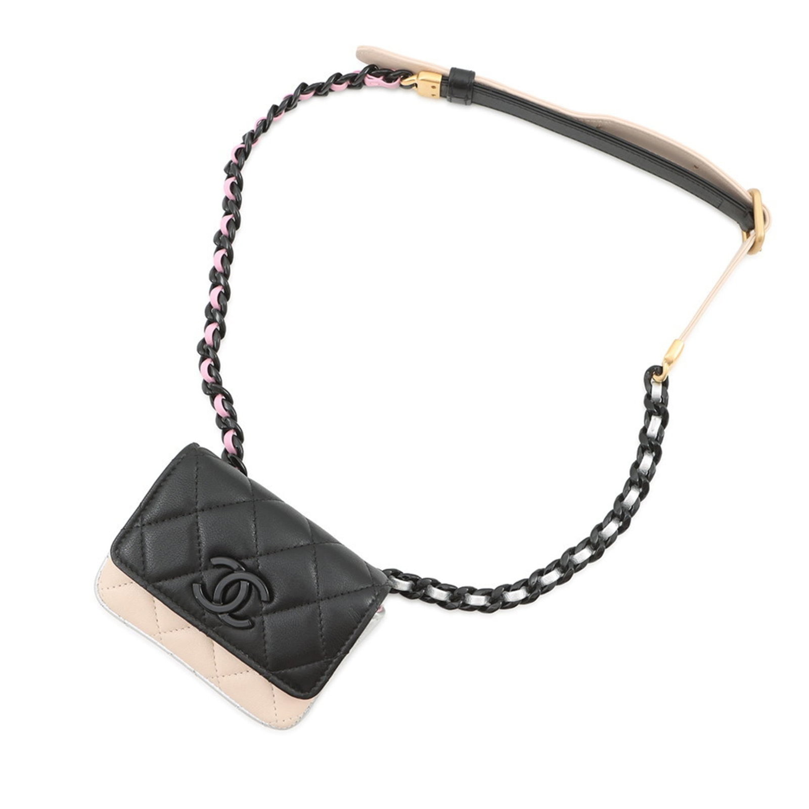 Chanel Handbag Pouch Sling Bag Leather: Chanel Handbag Pouch Sling Bag Leather Black leather Chanel handbag pouch sling bag with multi-color outer pocket. Made from lambskin, this mint condition used item boasts sleek design and premium mat