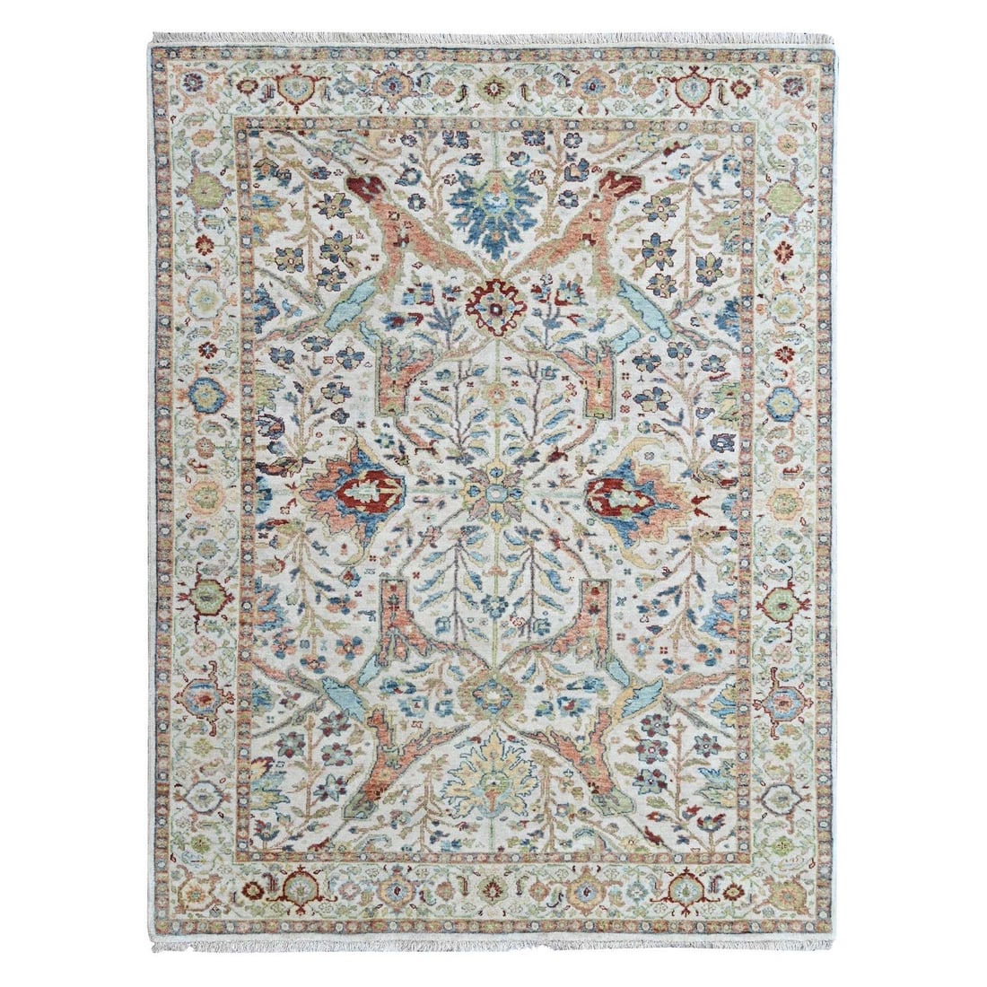 Hand Knotted 5x6 10" White Lace Ziegler Mahal Design Wool Rug: Hand Knotted 5x6 10" White Lace Ziegler Mahal Design Wool Rug Hand-knotted with precision and care, this stunning 5x6 inch Oushak-style wool rug boasts an intricate all-over Ziegler Mahal design in so