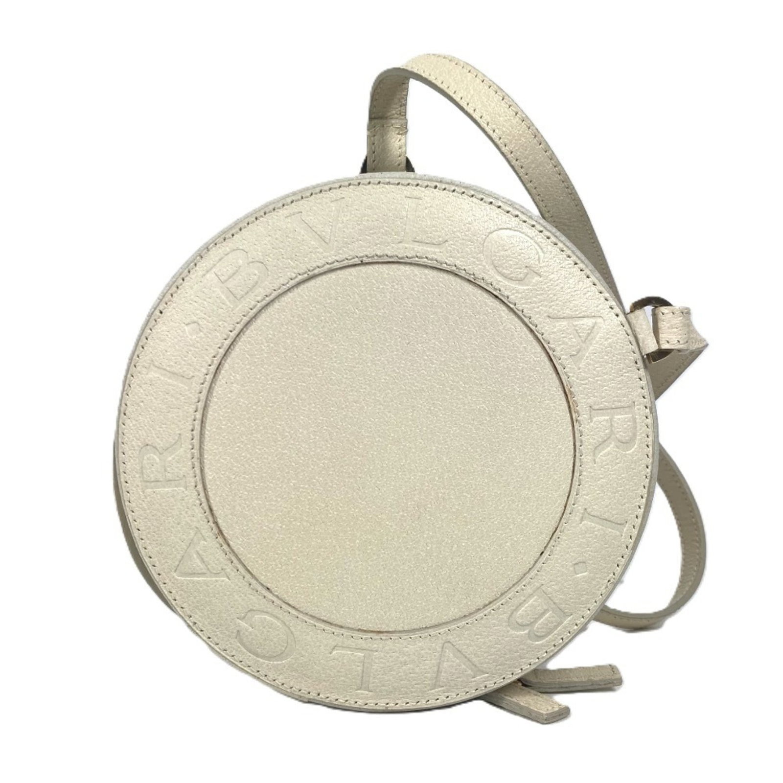Bvlgari Pochette Shoulder Bag Leather: Bvlgari Pochette Shoulder Bag Leather Bvlgari's iconic Pochette shoulder bag features supple beige leather with subtle scratches and minor dirt marks, giving it a well-loved, pre-owned appearance.