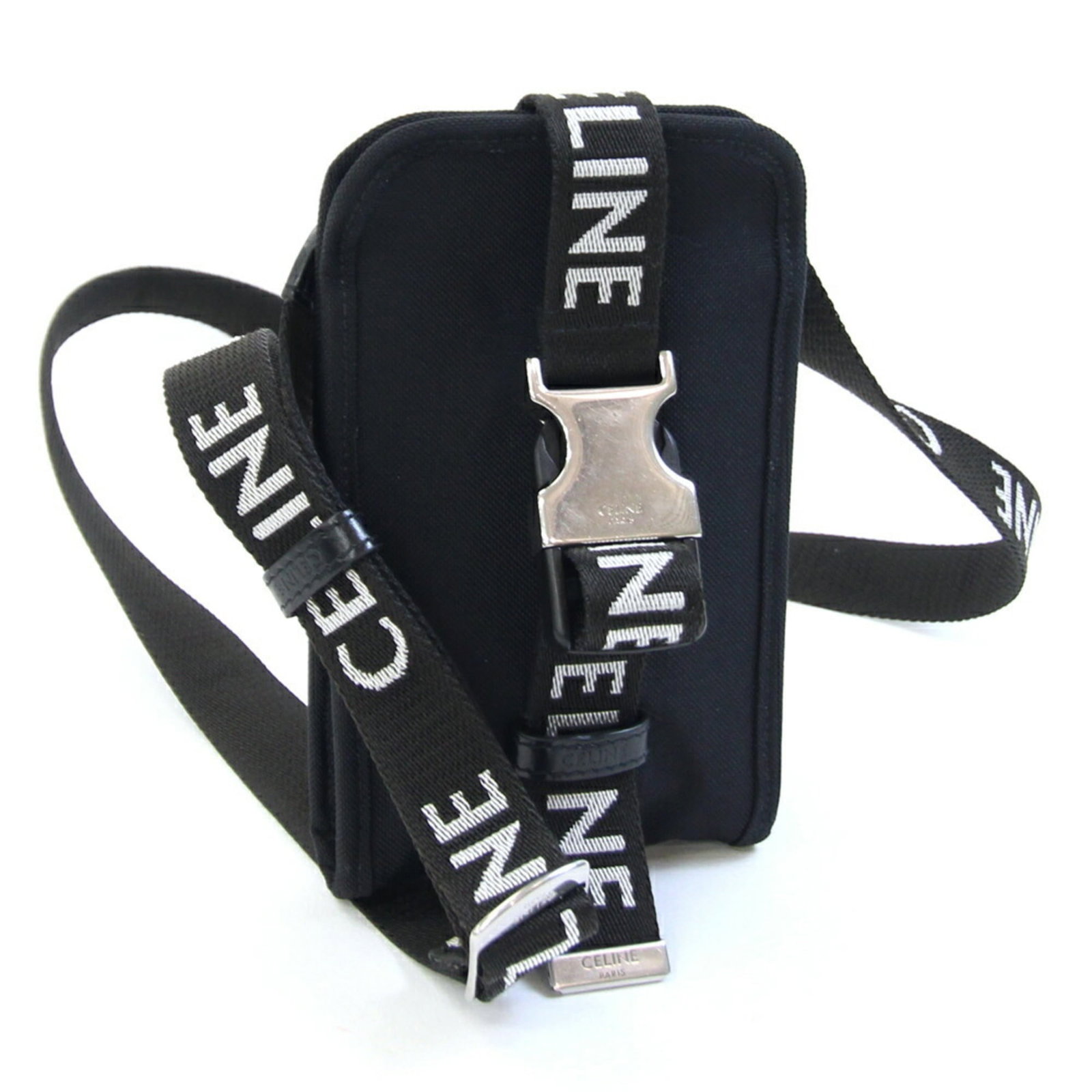 Celine Pouch Shoulder Bag Canvas Leather: Celine Pouch Shoulder Bag Canvas Leather Canvas and leather come together in this understated Celine pouch shoulder bag, featuring a zipper pocket for added convenience. The classic design boasts