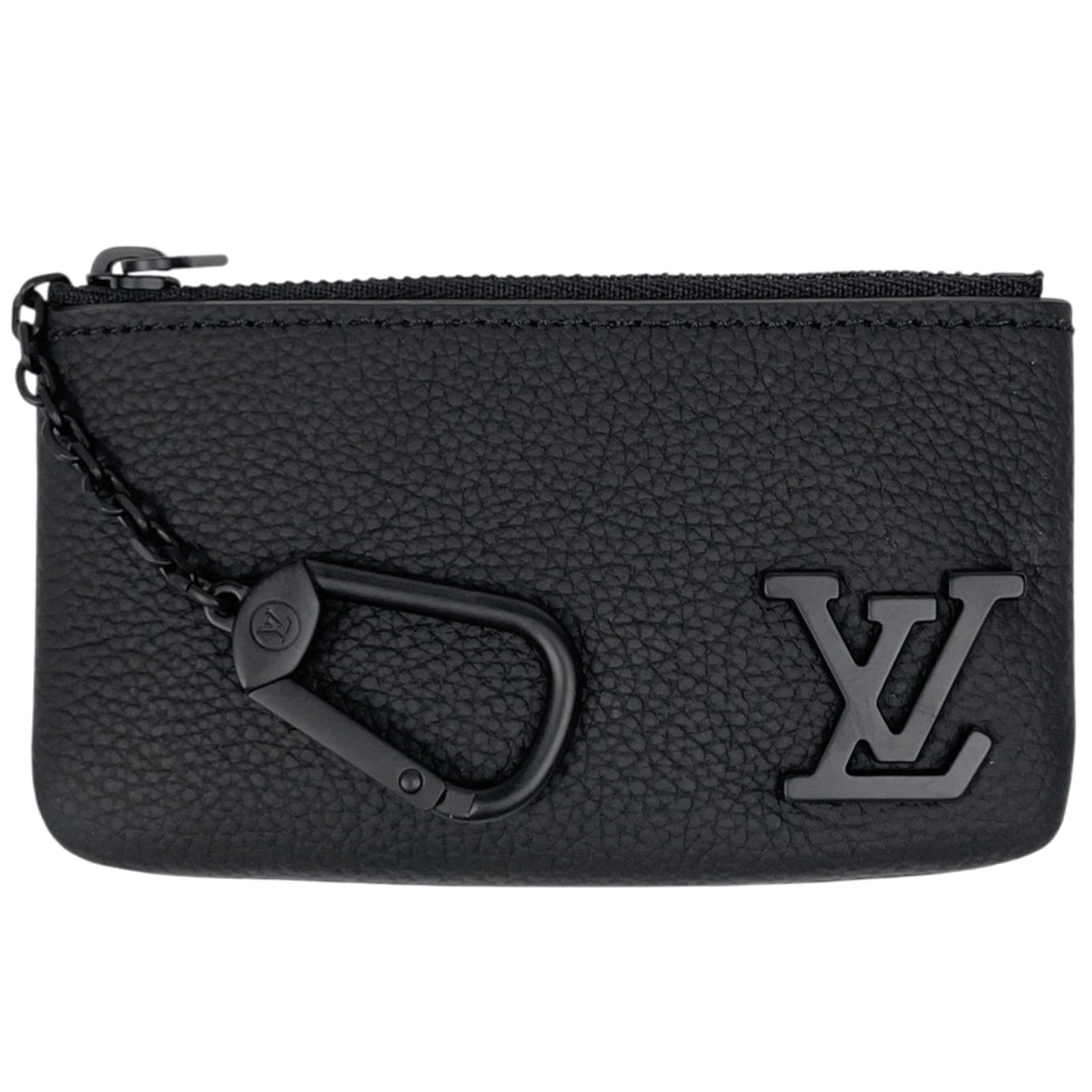 Louis Vuitton Pochette Leather: Louis Vuitton Pochette Leather Black Louis Vuitton Pochette Leather. This used leather pouch features scratches and dirt, with traces of previous usage visible. Its compact size makes it a practical a