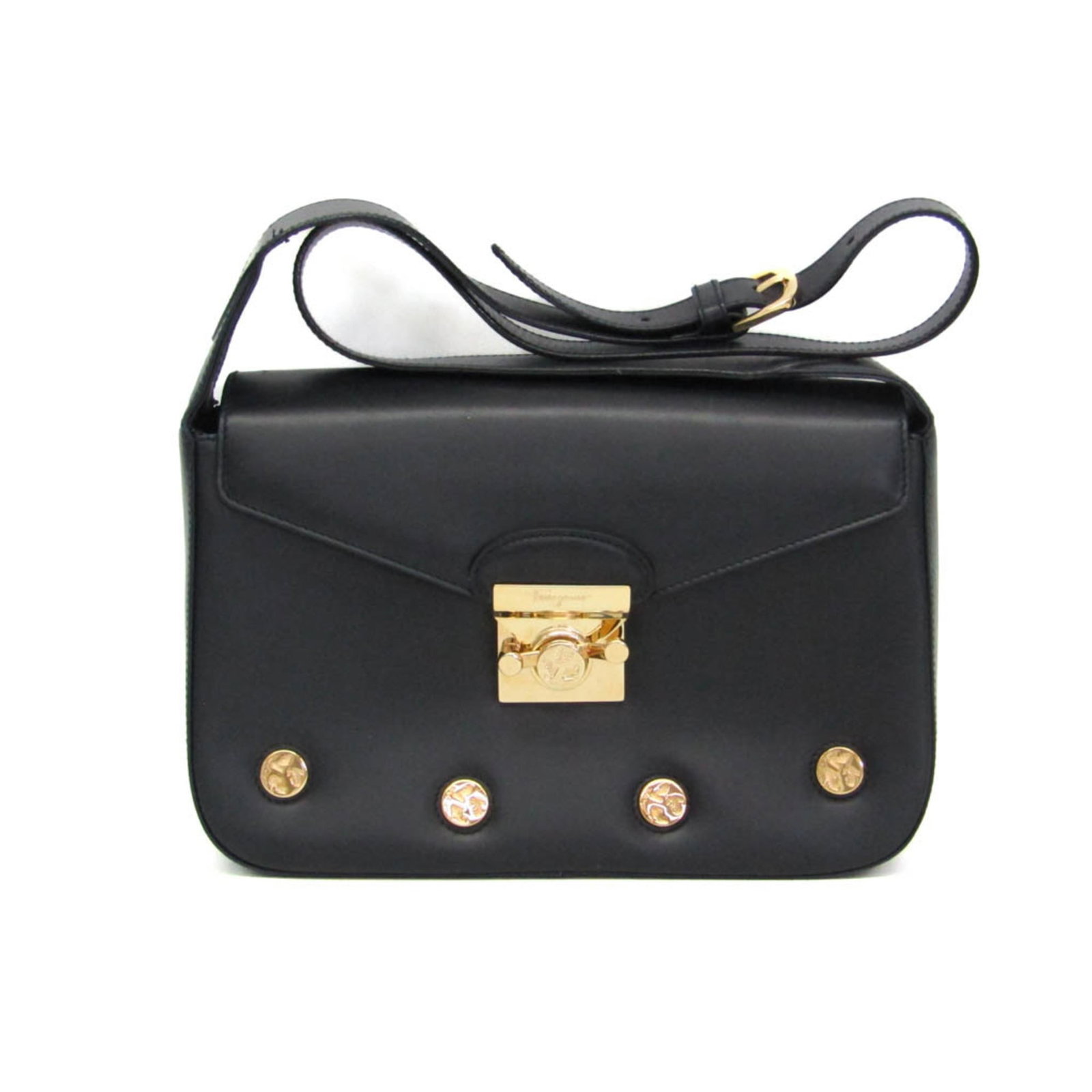 Salvatore Ferragamo Shoulder Bag Leather: Salvatore Ferragamo Shoulder Bag Leather This Salvatore Ferragamo shoulder bag features sleek black leather and gold hardware, adding a touch of sophistication to any outfit. The versatile design incl