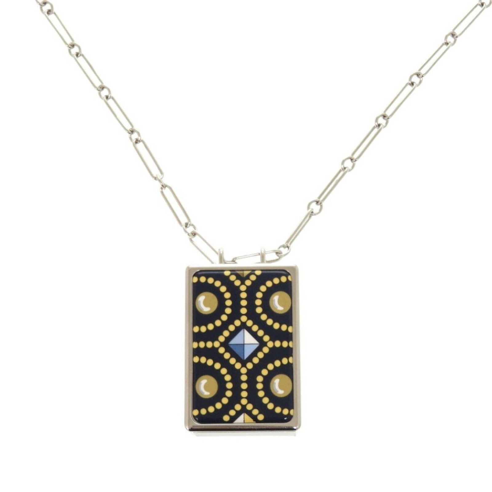 Like New Hermes Boite A Reve Pendant Metal Silver Navy Necklace 1421Hermes (1 of 7)