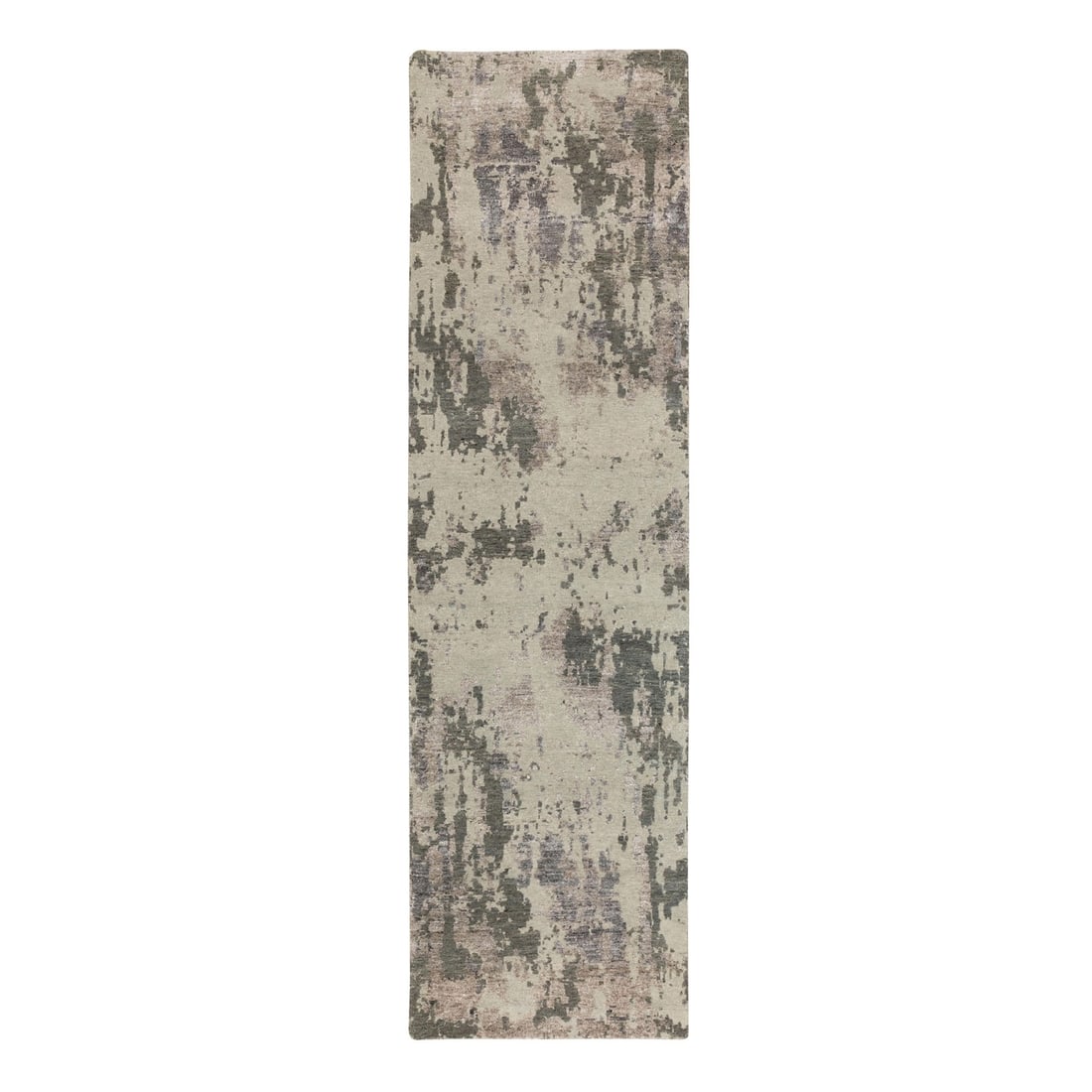 Strict Rules Use Only Words Hi Lo Pile Abstract Wool Silk Hand Made Runner Rug (1 of 8)