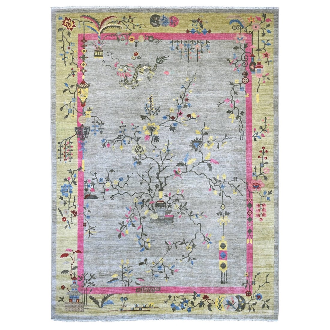Strict Rules Apply for Original Peshawar Hand Knots: Strict Rules Apply for Original Peshawar Hand Knots Hand-knotted with love and care, this stunning Peshawar-style rug boasts a rich grey field adorned with intricate floral patterns, set against a war