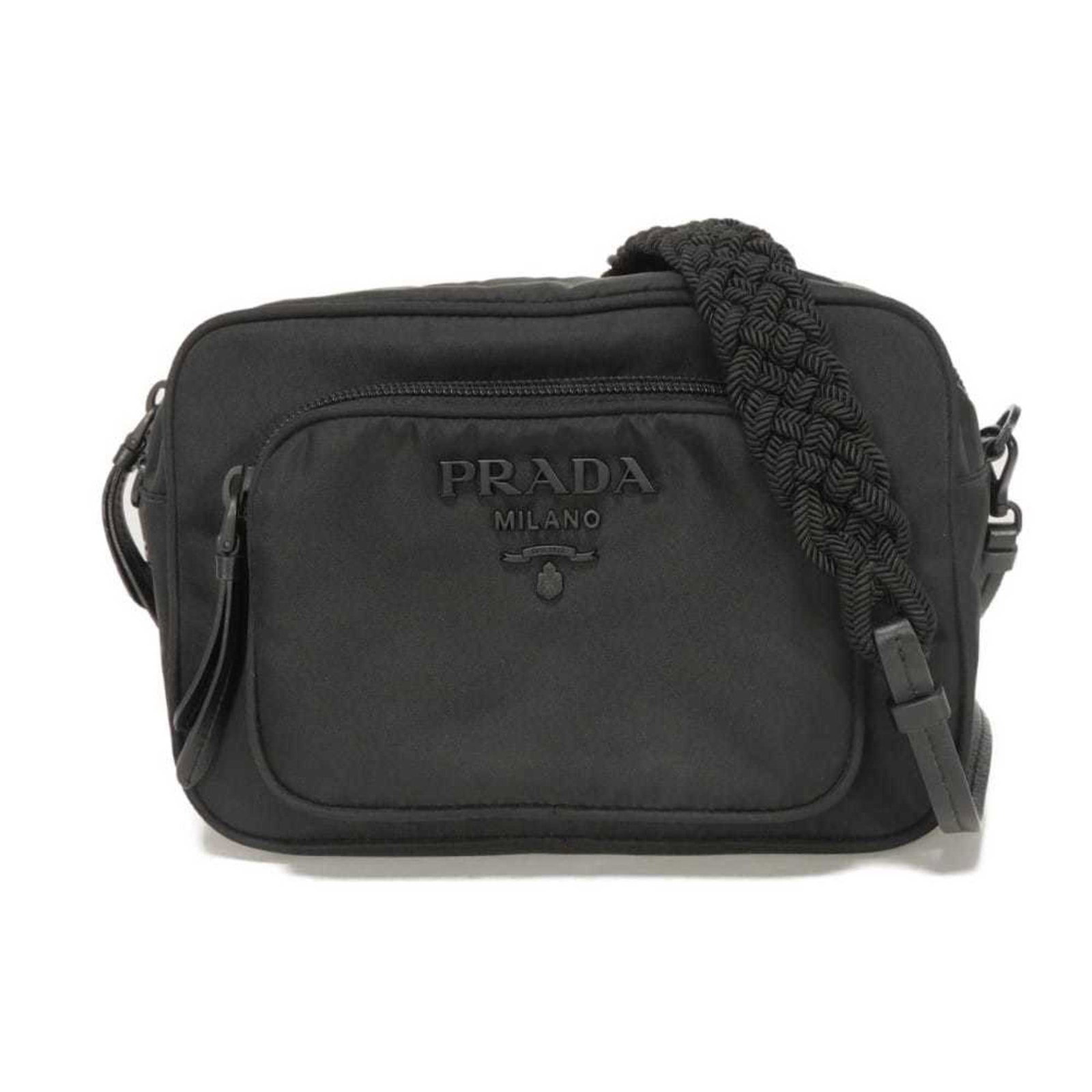 Prada Shoulder Bag Sling Bag Nylon: Prada Shoulder Bag Sling Bag Nylon Black Prada nylon shoulder bag with sling design, measuring 14cm x 20cm x 8cm. Traces of usage and minor scratches can be seen, but overall in good condition. A