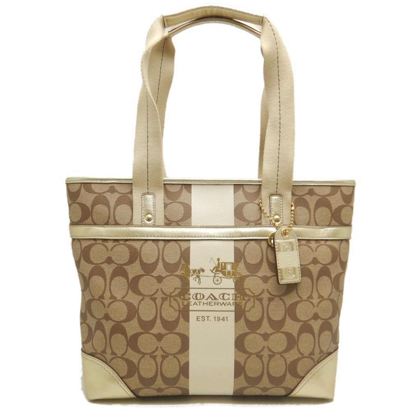 Coach Tote Bag Coated Canvas Leather: Coach Tote Bag Coated Canvas Leather Coated canvas and leather combine in this classic Coach tote bag, offering a durable and stylish solution for everyday use. With its natural beige color and timele