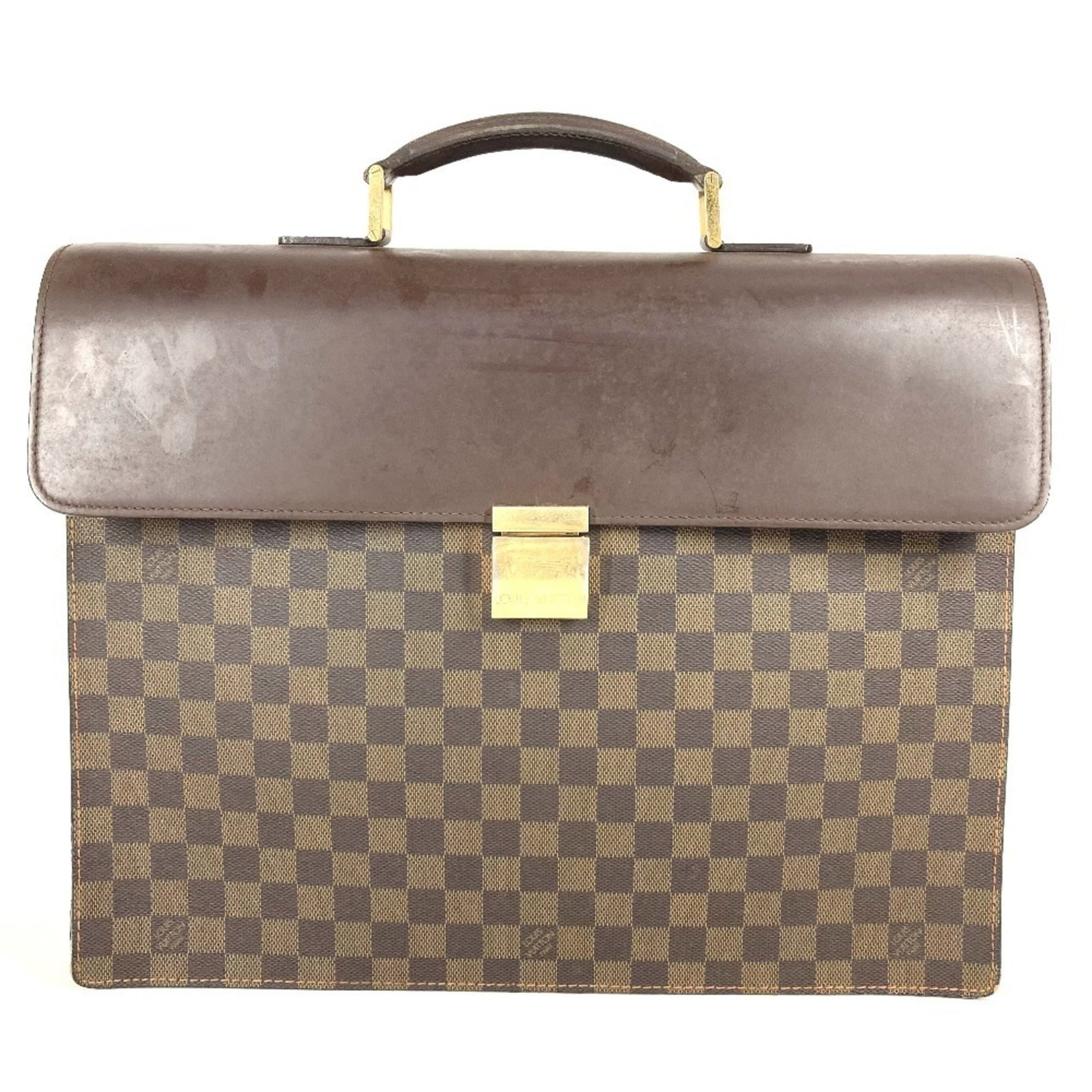 Louis Vuitton Briefcase Handbag Damier Canvas: Louis Vuitton Briefcase Handbag Damier Canvas Damier Canvas briefcase in Ebene brown with Damier canvas accents, featuring the iconic Louis Vuitton design. This pre-owned handbag boasts its classic st