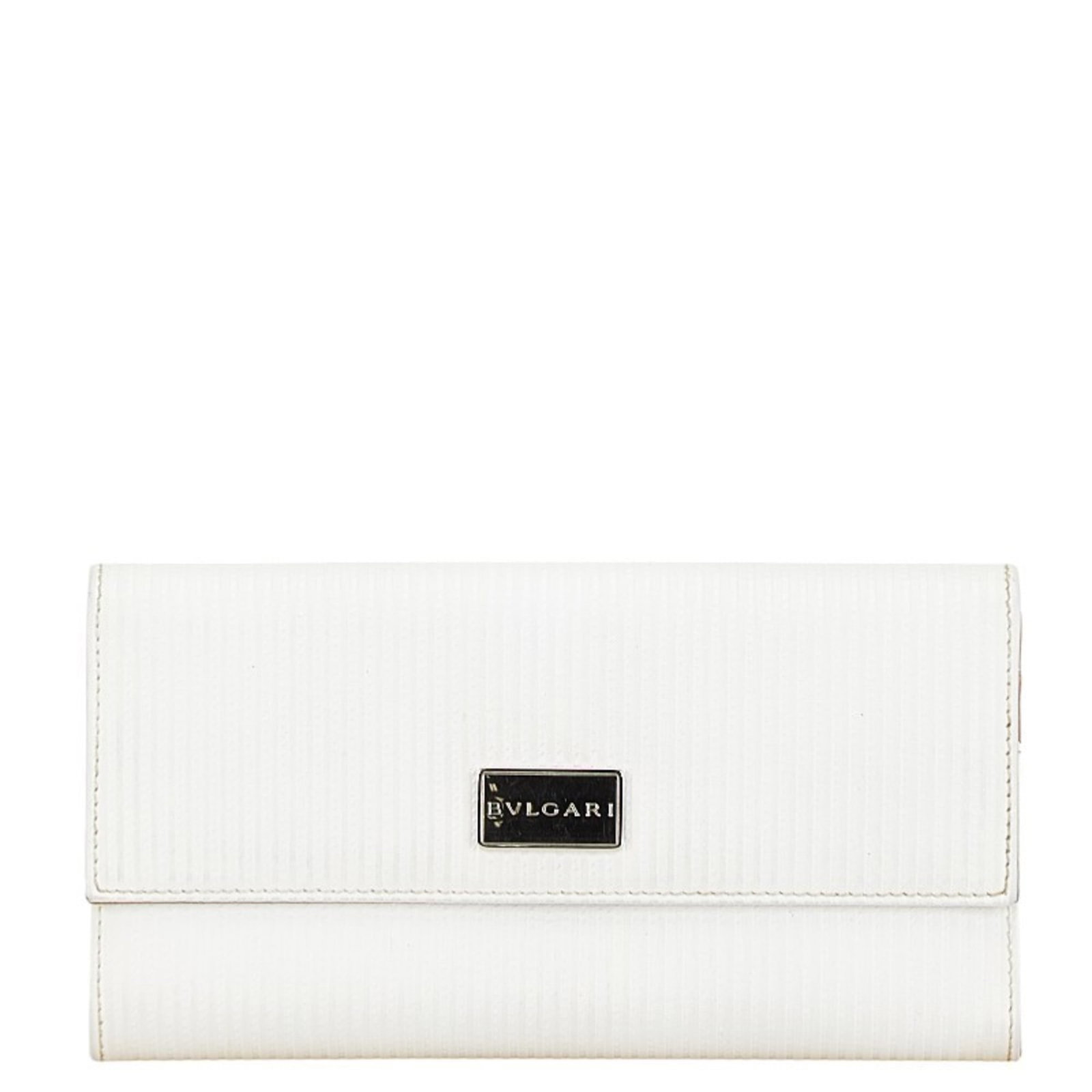 Bvlgari Long Wallet (Bi-Fold) Leather: Bvlgari Long Wallet (Bi-Fold) Leather Bvlgari's iconic bi-fold design makes this long wallet a stylish and functional accessory. With its crisp white leather exterior and classic Bvlgari logo, this