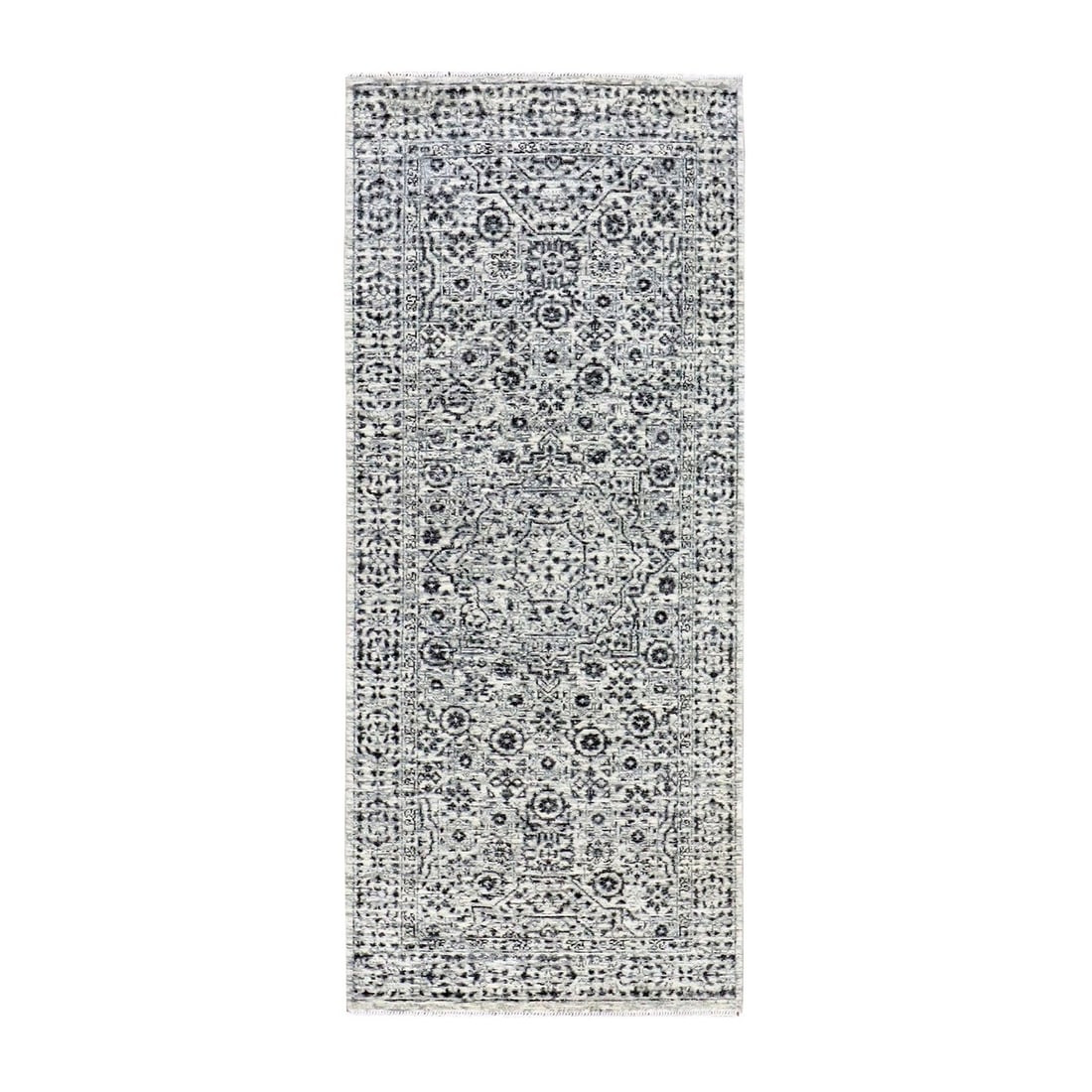 White Mamluk Dynasty Design Hand Knotted Wool Runner Rug 2'7"x6 (1 of 7)