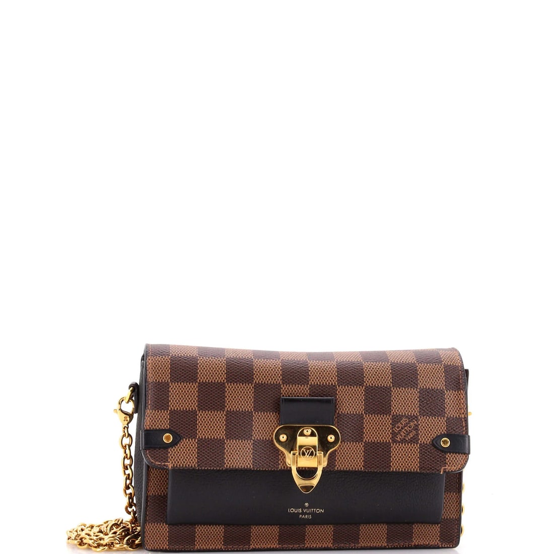 Damier Leather Vavin Chain Wallet Louis Vuitton: Damier Leather Vavin Chain Wallet Louis Vuitton The Damier Leather Vavin Chain Wallet Louis Vuitton boasts a striking black exterior with canvas-coated leather and gold hardware. This stylish cross-bo