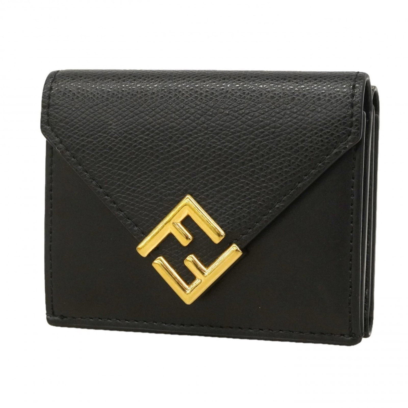 Fendi Wallet (Tri-Fold) Leather: Fendi Wallet (Tri-Fold) Leather Black Fendi tri-fold leather wallet with a classic design and timeless style. The wallet has a worn look due to traces of usage, scratches, and dirt, giving it a