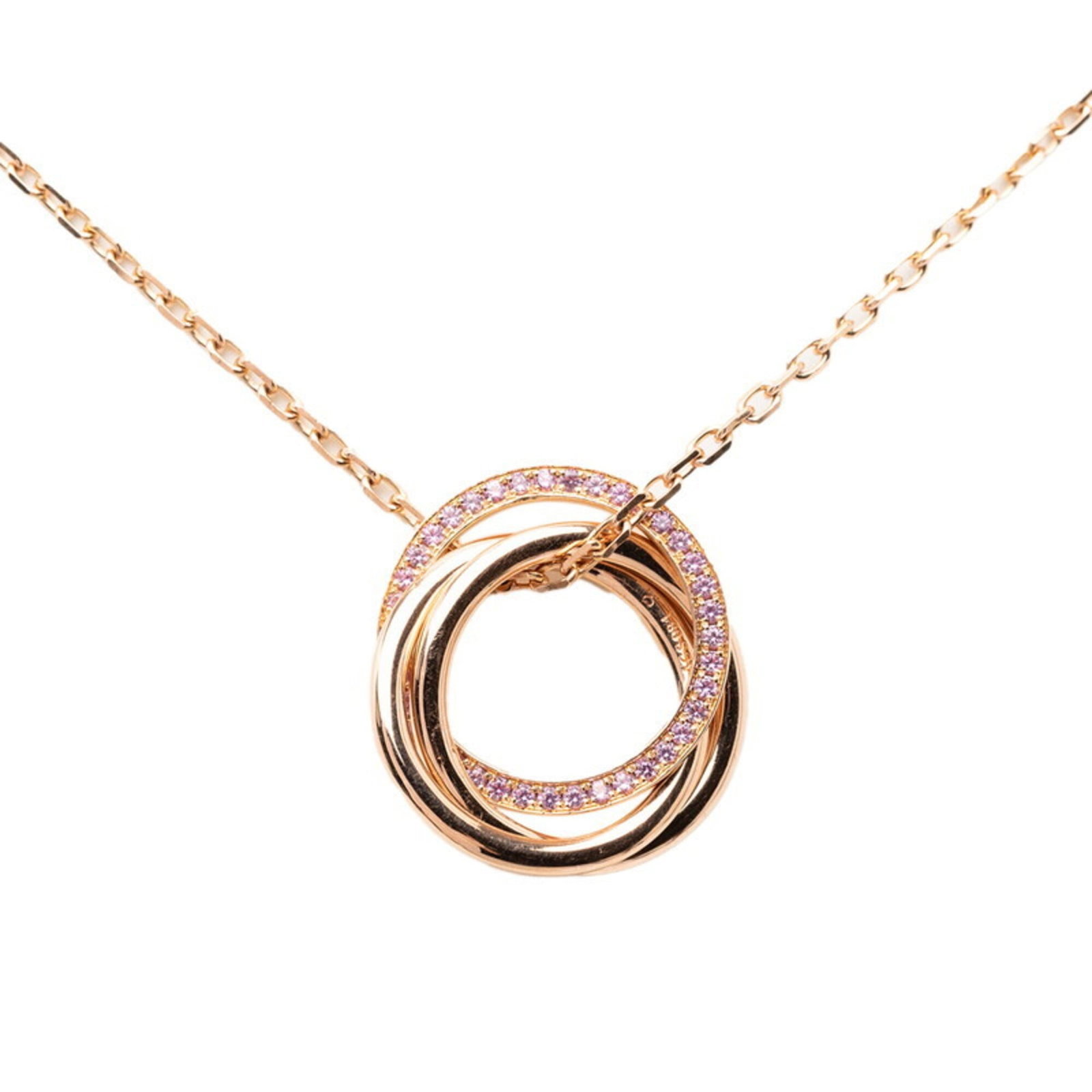 Cartier Trinity Pendant Necklace Pink Sapphire 18Kpg Gold 750 Women'S Cartier: Cartier Trinity Pendant Necklace Pink Sapphire 18Kpg Gold 750 Women'S Cartier Cartier's iconic Trinity Pendant Necklace shines in pink gold, featuring a beautiful 18K setting. This stunning piece boas