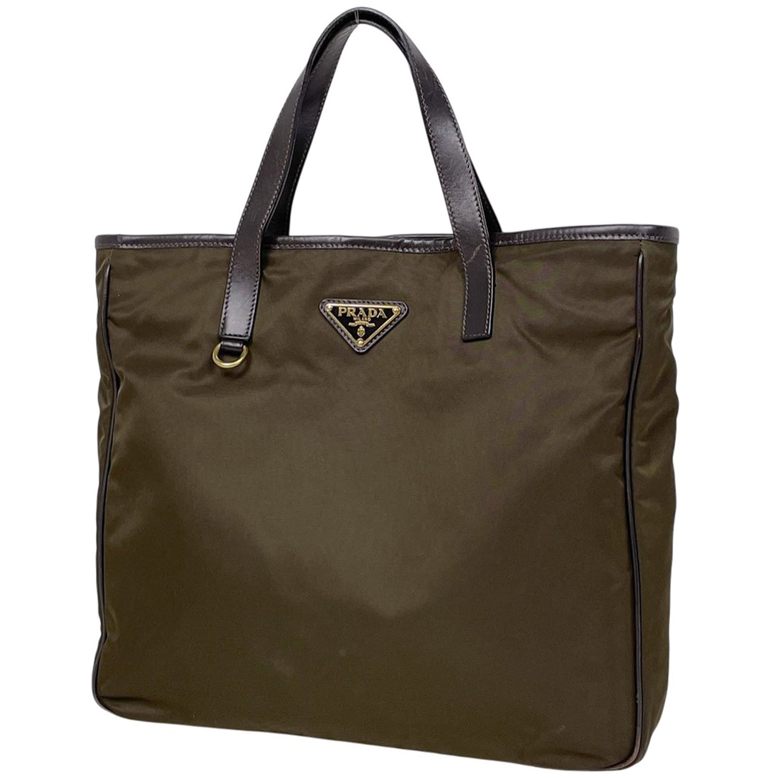 Prada Handbag Tote Bag Nylon Leather: Prada Handbag Tote Bag Nylon Leather The Prada Handbag Tote Bag Nylon Leather features a unique blend of nylon and leather materials in a striking green and khaki color combination. Measuring 26cm x 3
