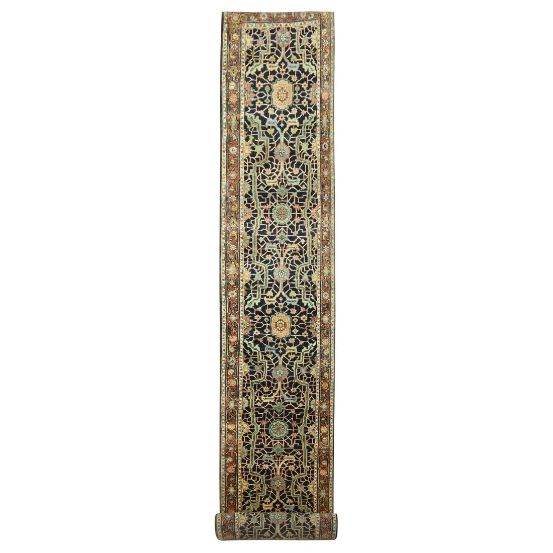 Naval runner rug hand knotted navy wool heris all over design 2 x 18 inches: Naval runner rug hand knotted navy wool heris all over design 2 x 18 inches Hand-knotted with precision, this stunning navy wool Heris runner rug boasts an all-over design in rich blue hues, complemen