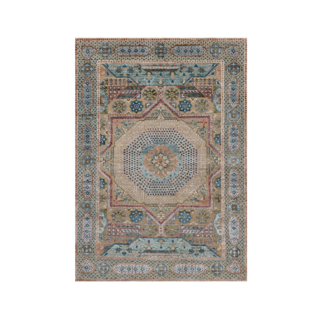 STRICT RULES HAND KNOTTED BROWN WOOL SILK RUG MAMLUK DESIGN STAR MEDALLION: STRICT RULES HAND KNOTTED BROWN WOOL SILK RUG MAMLUK DESIGN STAR MEDALLION Brown wool and silk hand-knotted Mamluk design star medallion rug features a rich, earthy tone with intricate patterns. Made