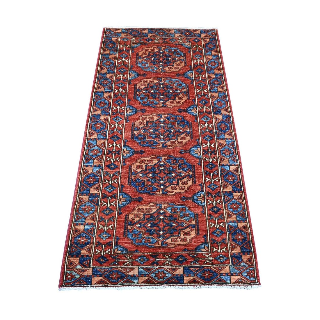 Cereza Red Ersari Elephant Feet Wool Hand Knotted Runner Rug: Cereza Red Ersari Elephant Feet Wool Hand Knotted Runner Rug The Cereza Red Ersari Elephant Feet Wool Hand Knotted Runner Rug boasts a stunning red color and intricate oriental design. Made from high-