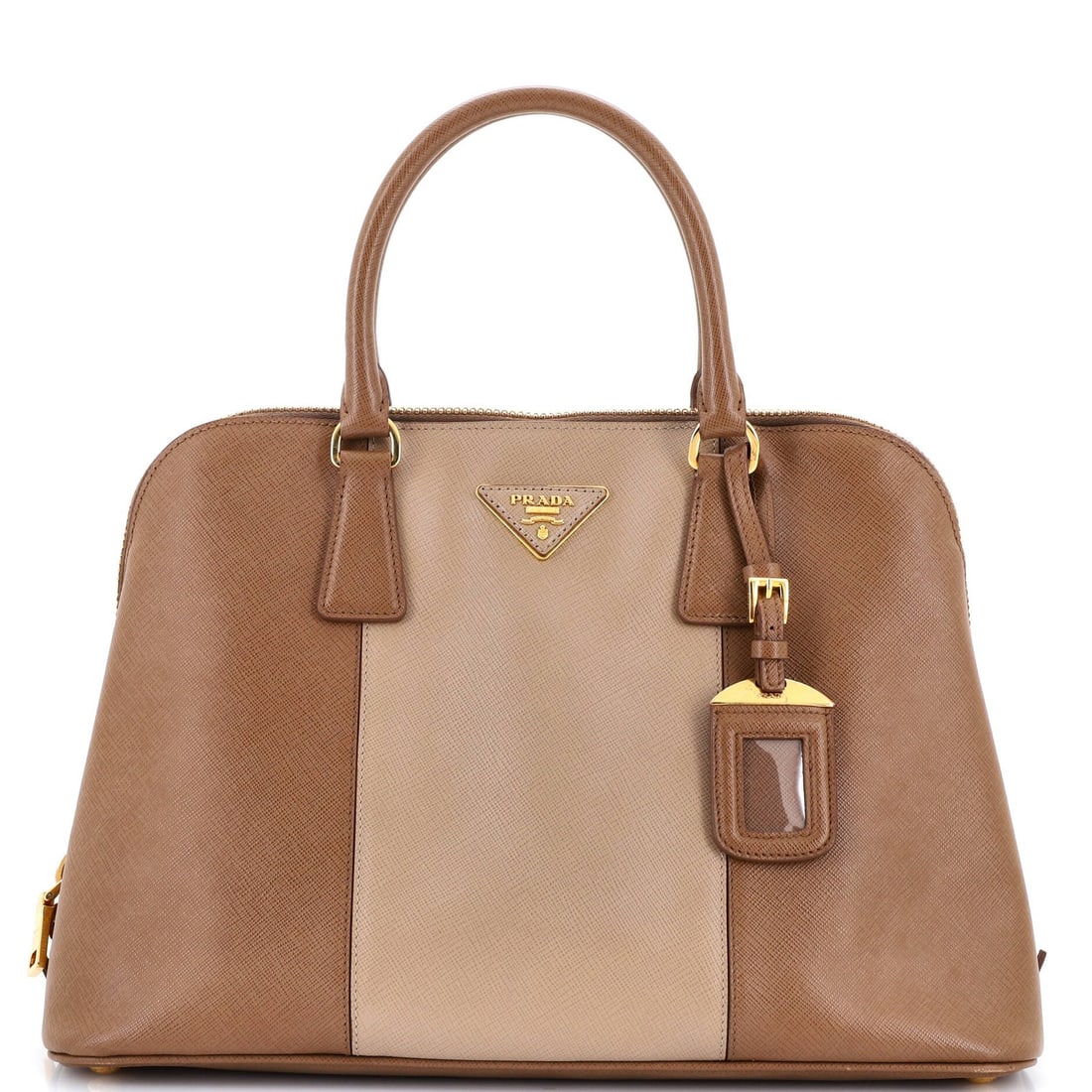Saffiano Leather Medium Prada Bicolor Bag Promenade: Saffiano Leather Medium Prada Bicolor Bag Promenade Saffiano Leather Medium Prada Bicolor Bag Promenade - A stylish and versatile tote in rich brown Saffiano leather, featuring a classic design with a