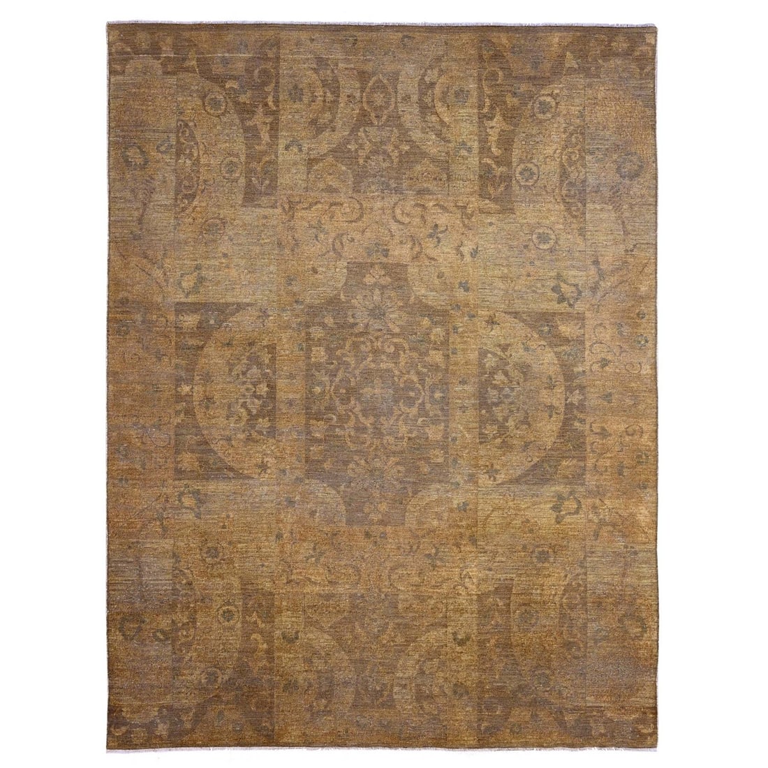 Brown Hand Knotted Wool Arts Crafts Garden Rug Design Influence 9'x11'10: Brown Hand Knotted Wool Arts Crafts Garden Rug Design Influence 9'x11'10 The Brown Hand Knotted Wool Arts Crafts Garden Rug boasts an authentic Afghan design, featuring a stunning geometric pattern in
