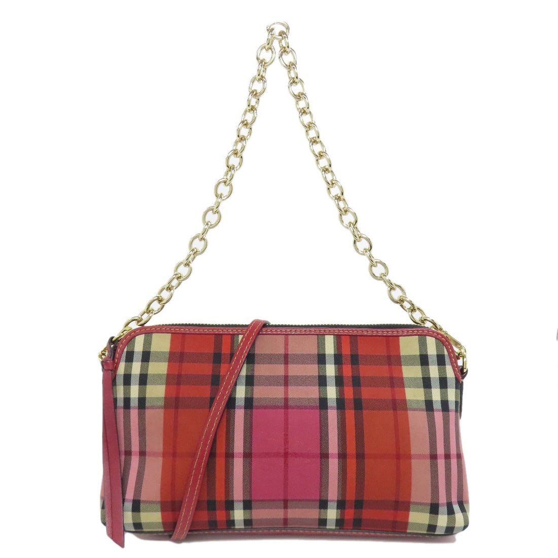 Canvas Checkpattern Burberry Bag: Canvas Checkpattern Burberry Bag Canvas Checkpattern Burberry Bag in bold red exterior. This shoulder bag showcases a striking canvas design with a classic check pattern, adding a touch of timeless