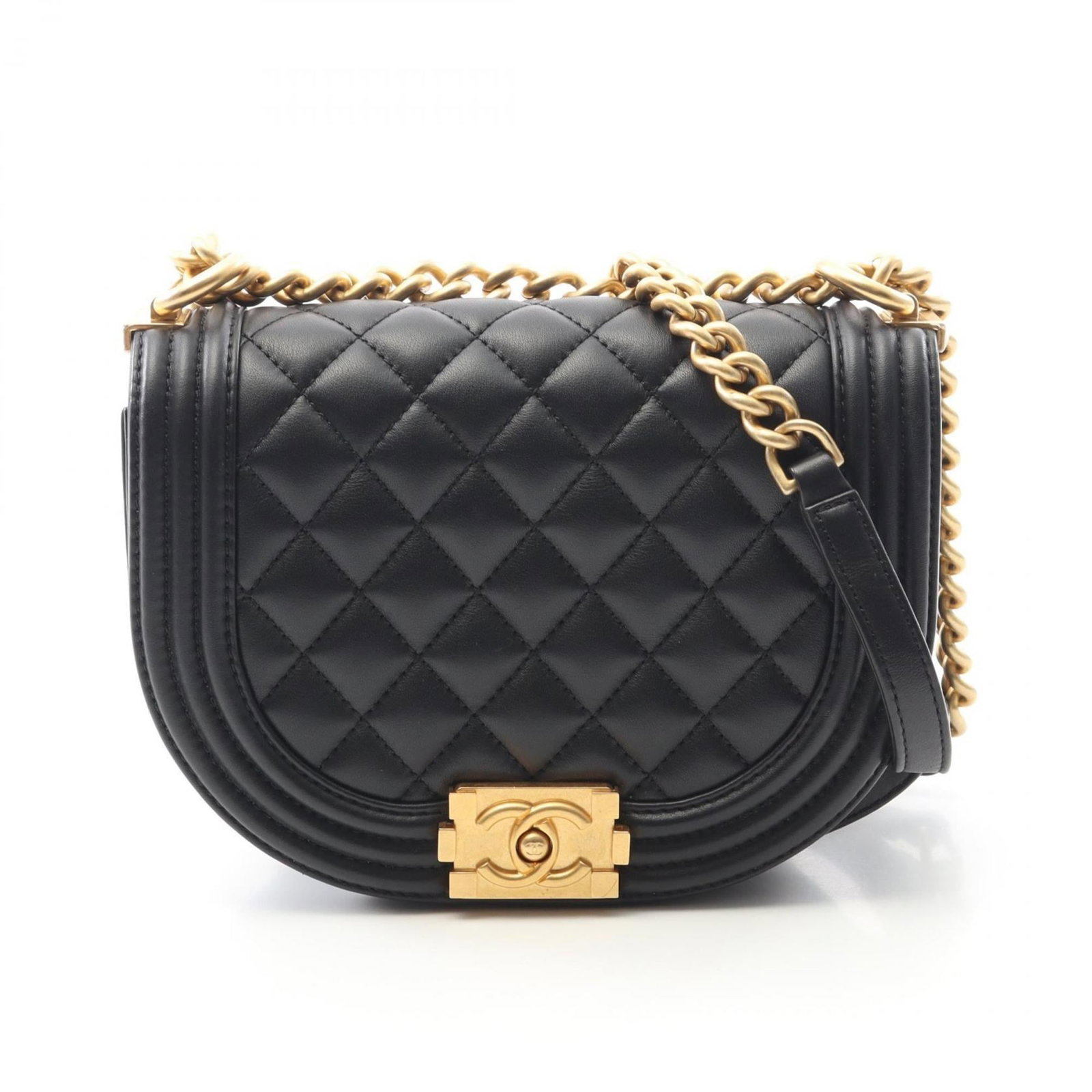 Chanel Shoulder Bag Leather: Chanel Shoulder Bag Leather Black lambskin Chanel shoulder bag with gold hardware in excellent used condition. The bag features a classic design and premium leather construction, showcasing signs of m