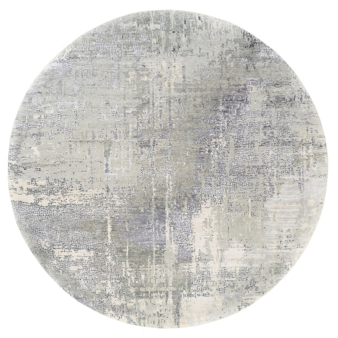 Round abstract mosaic wool silk hand knotted rug 11'9x11'9 (1 of 12)