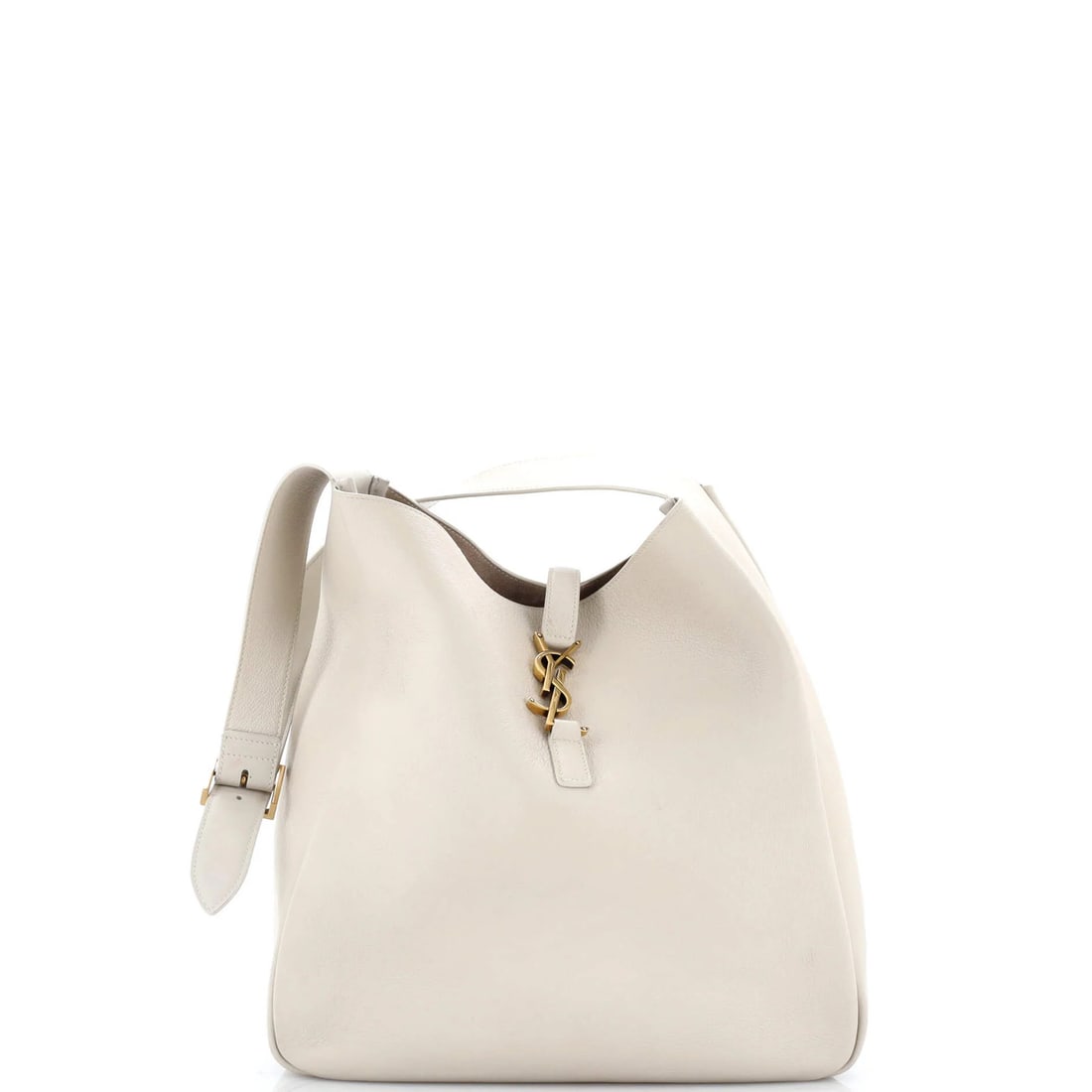 Saint Laurent Le 5 7 Supple Hobo Leather Large: Saint Laurent Le 5 7 Supple Hobo Leather Large The Saint Laurent Le 5 7 Supple Hobo Leather Large features a neutral exterior with scuffs, creases, and corner wear. This large size measures 12" in hei