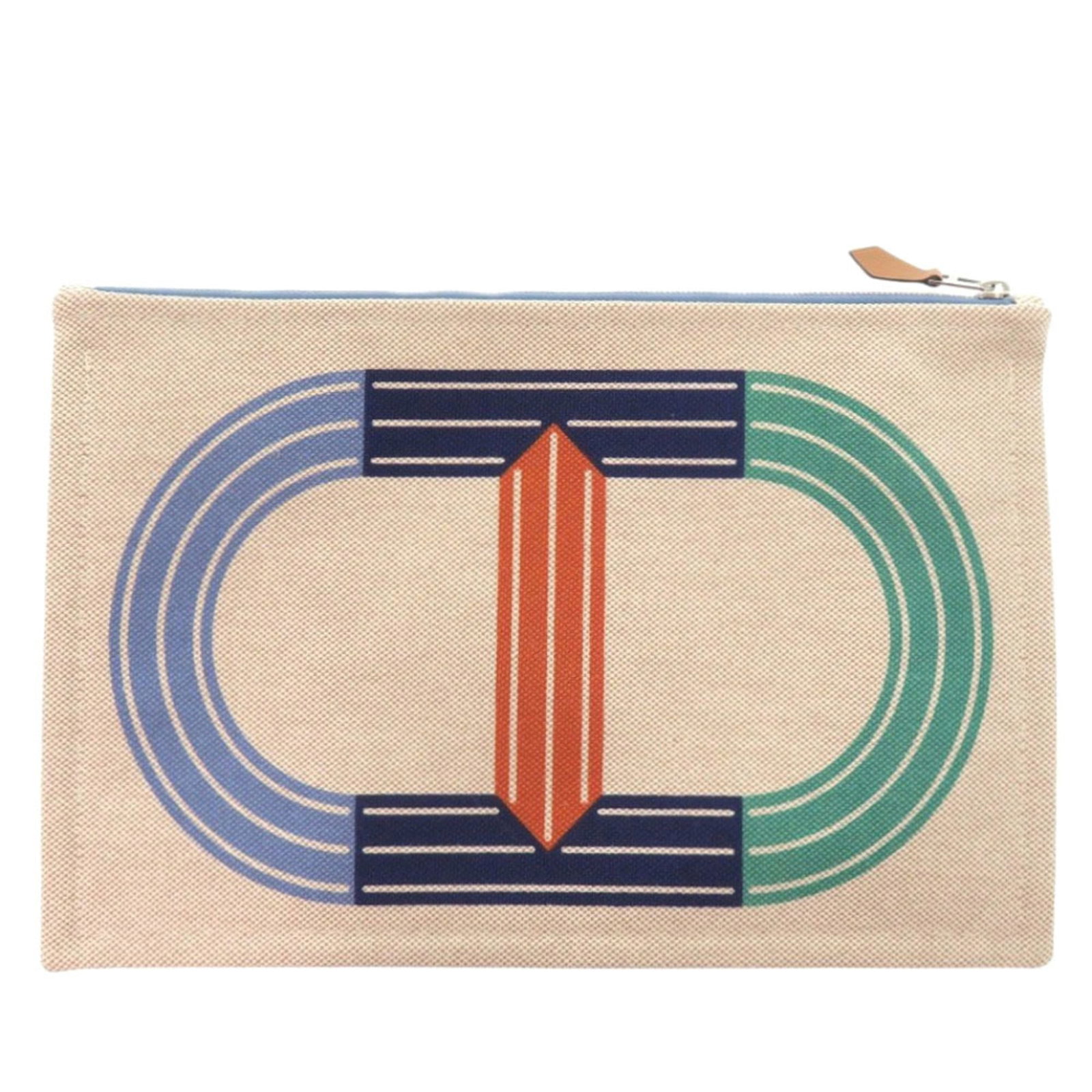 Hermes Pouch Cotton: Hermes Pouch Cotton Authentic Hermes Pouch Cotton in Brique Color. This opened pouch features a sturdy zipper closure and measures 19cm x 29cm / 7.48'' x 11.41''. Made from high-quality cotton, its
