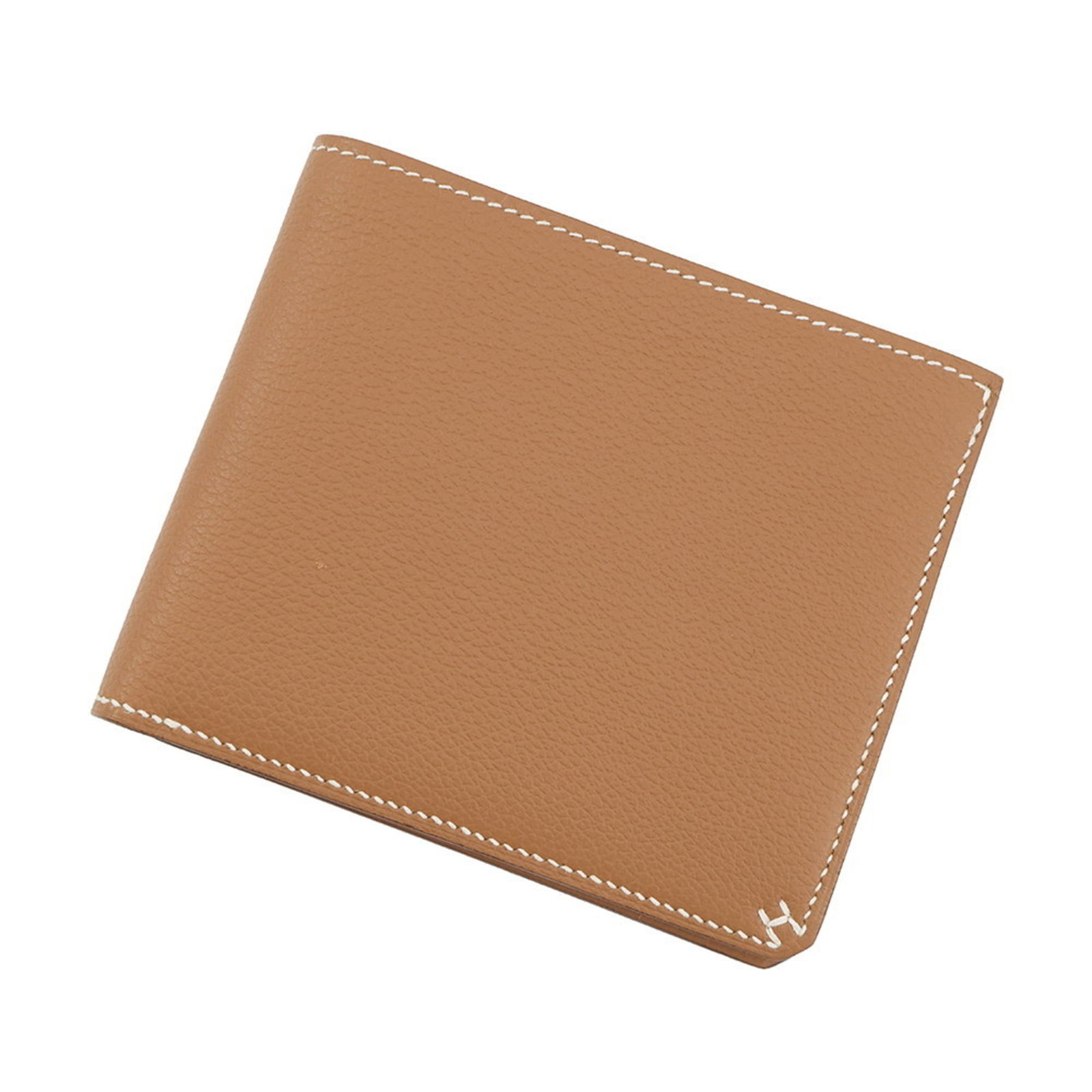 Hermes Wallet (Bi-Fold): Hermes Wallet (Bi-Fold) A luxurious gold bi-fold wallet from Hermes, featuring a classic design with a few traces of usage visible. The leather has developed some scratches and dirt over time, but rem