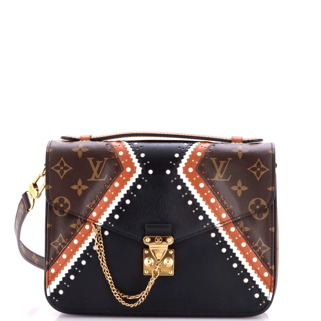 Limited Edition Monogram Reverse Brogue Pochette Canvas Louis Vuitton: Limited Edition Monogram Reverse Brogue Pochette Canvas Louis Vuitton Black Limited Edition Monogram Reverse Brogue Pochette Metis Canvas and Leather Cross Body Bag features a unique brogue reverse mo