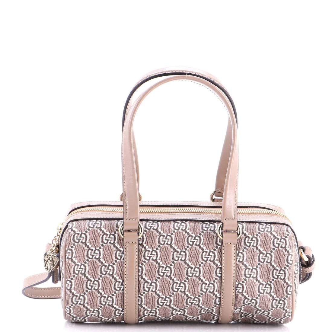 Gucci Convertible Duffle Bag Small GG Shadow Coated Canvas: Gucci Convertible Duffle Bag Small GG Shadow Coated Canvas This Gucci Convertible Duffle Bag Small GG Shadow Coated Canvas features a stylish brown exterior with minor creases and scuffs. The bag's co