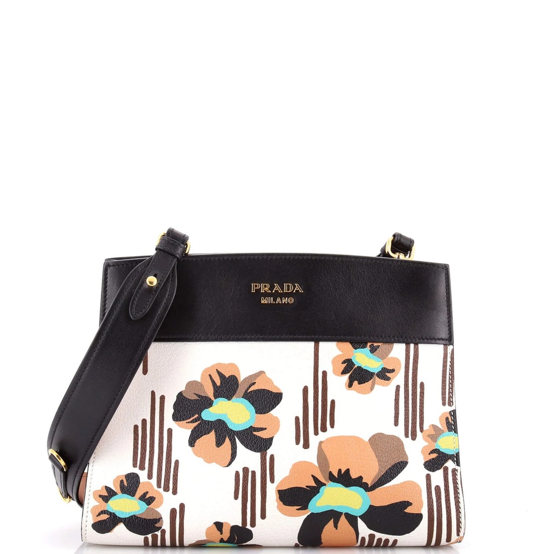 Printed leather shoulder bag printed small: Printed leather shoulder bag printed small Small Prada Bibliotheque Shoulder Bag with Multicolor Printed Leather Exterior and Black Interior. This cross-body bag features minor creases on the exterior