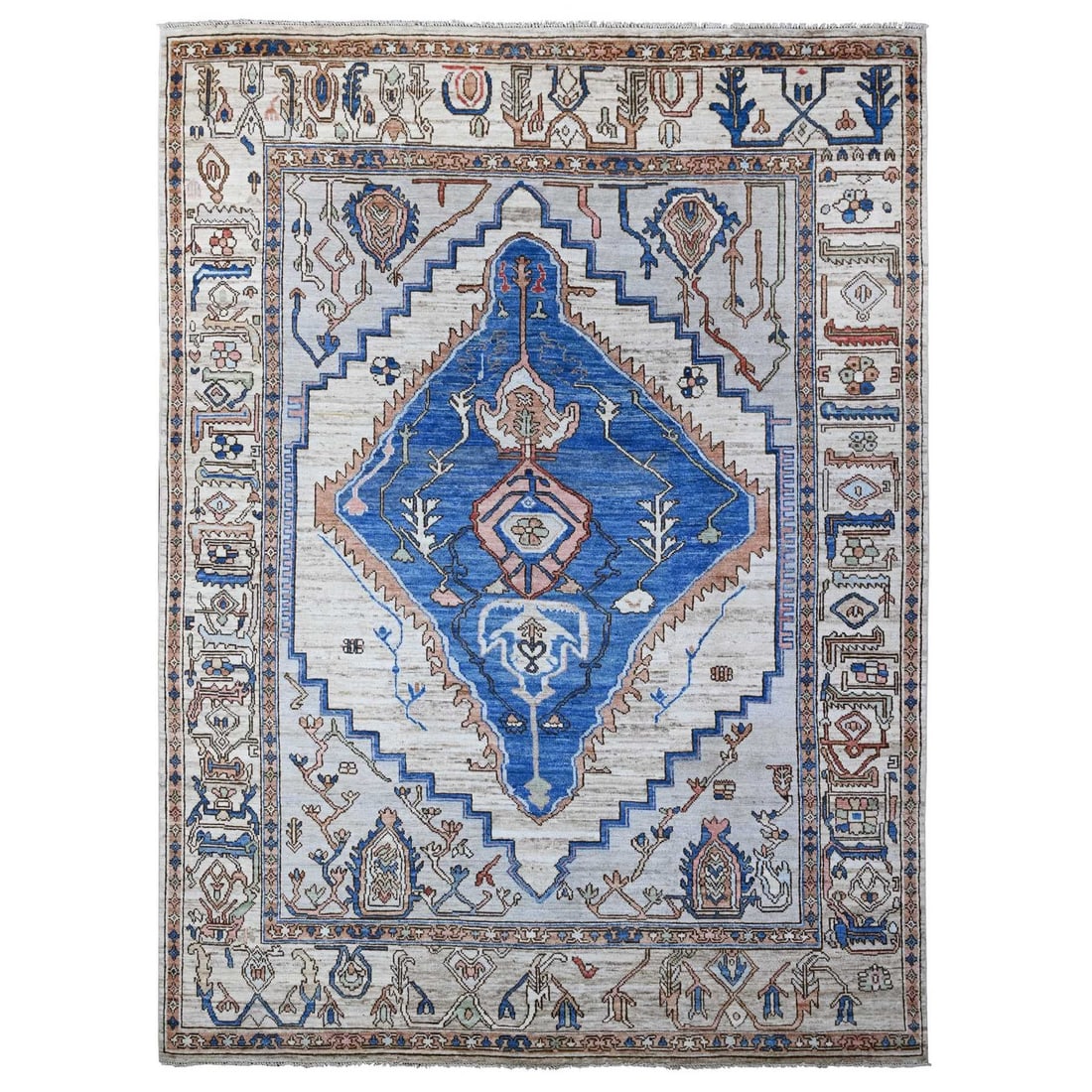 Turkish Village Motifs Chrome Gray Hand Knotted 8910x1119 Oriented Rug (1 of 12)