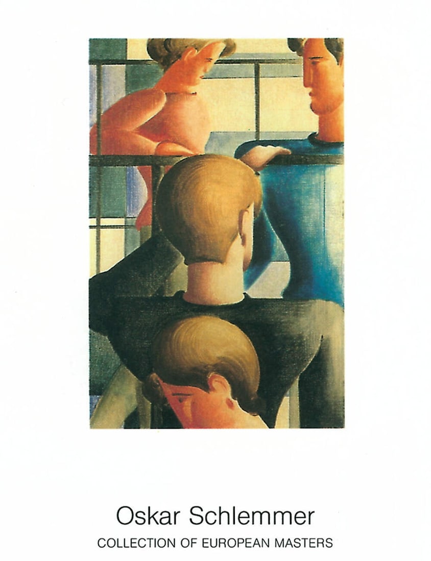 Sklemmer Group Uses Only Posters: Sklemmer Group Uses Only Posters Oskar Schlemmer's 1988 offset lithograph "Gruppe Am Gelander" is a striking example of modern contemporary art. Printed on high-quality paper and measuring 27.5 x 17.2