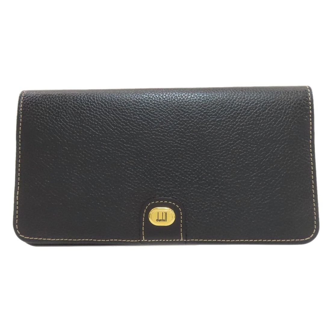 Long Wallet Leather No Coin Pocket Dunhill Logo: Long Wallet Leather No Coin Pocket Dunhill Logo Black leather long wallet with Dunhill logo, featuring no coin pocket. Made from high-quality leather, this long wallet has a sleek and classic design.