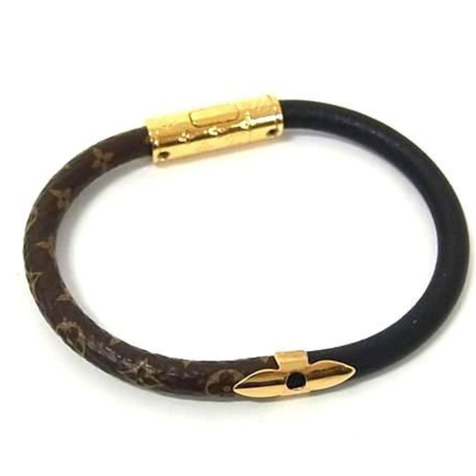 Louis Vuitton Charm Bracelet Leather: Louis Vuitton Charm Bracelet Leather Used Louis Vuitton Charm Bracelet Leather in black and brown colors. The bracelet features a classic charm design with a leather strap measuring 15cm / 5.9'' in le