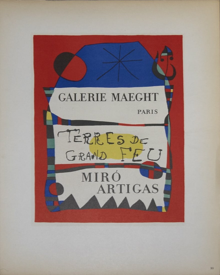 Terres de Grand Feu by Joan Miro 1959 features a surreal multicolour lithograph.: Terres de Grand Feu by Joan Miro 1959 features a surreal multicolour lithograph. Terres de Grand Feu by Joan Miro 1959 features a vibrant and surreal multicolour lithograph. Created in 1959, this abst