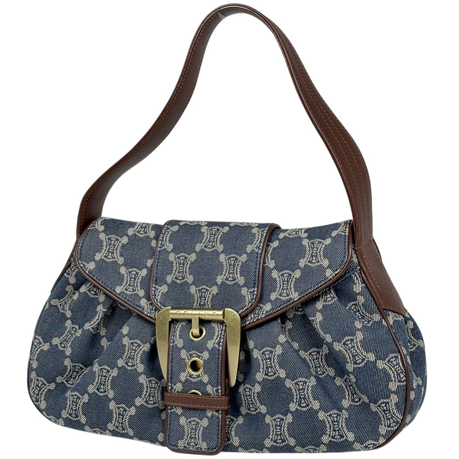 Celine Handbag Shoulder Bag Denim Leather: Celine Handbag Shoulder Bag Denim Leather Celine's iconic denim leather shoulder bag boasts a unique blend of rugged and refined style. With its distinctive blue and brown hues, this pre-owned