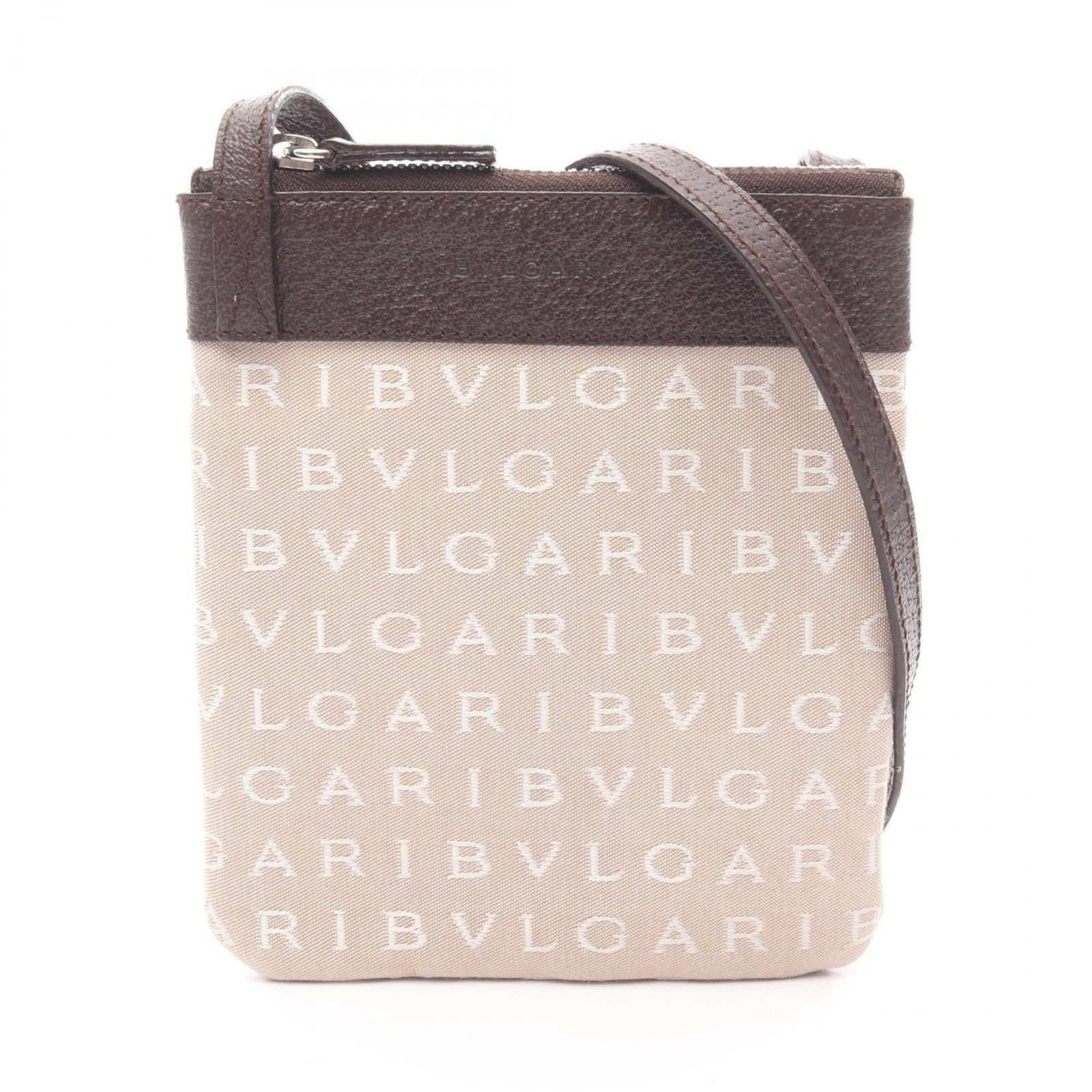 Bvlgari Handbag Shoulder Bag Canvas Leather: Bvlgari Handbag Shoulder Bag Canvas Leather Bvlgari's iconic handbag shoulder bag features a unique blend of canvas and leather in beige. The classic design boasts clean lines and a timeless aesthetic