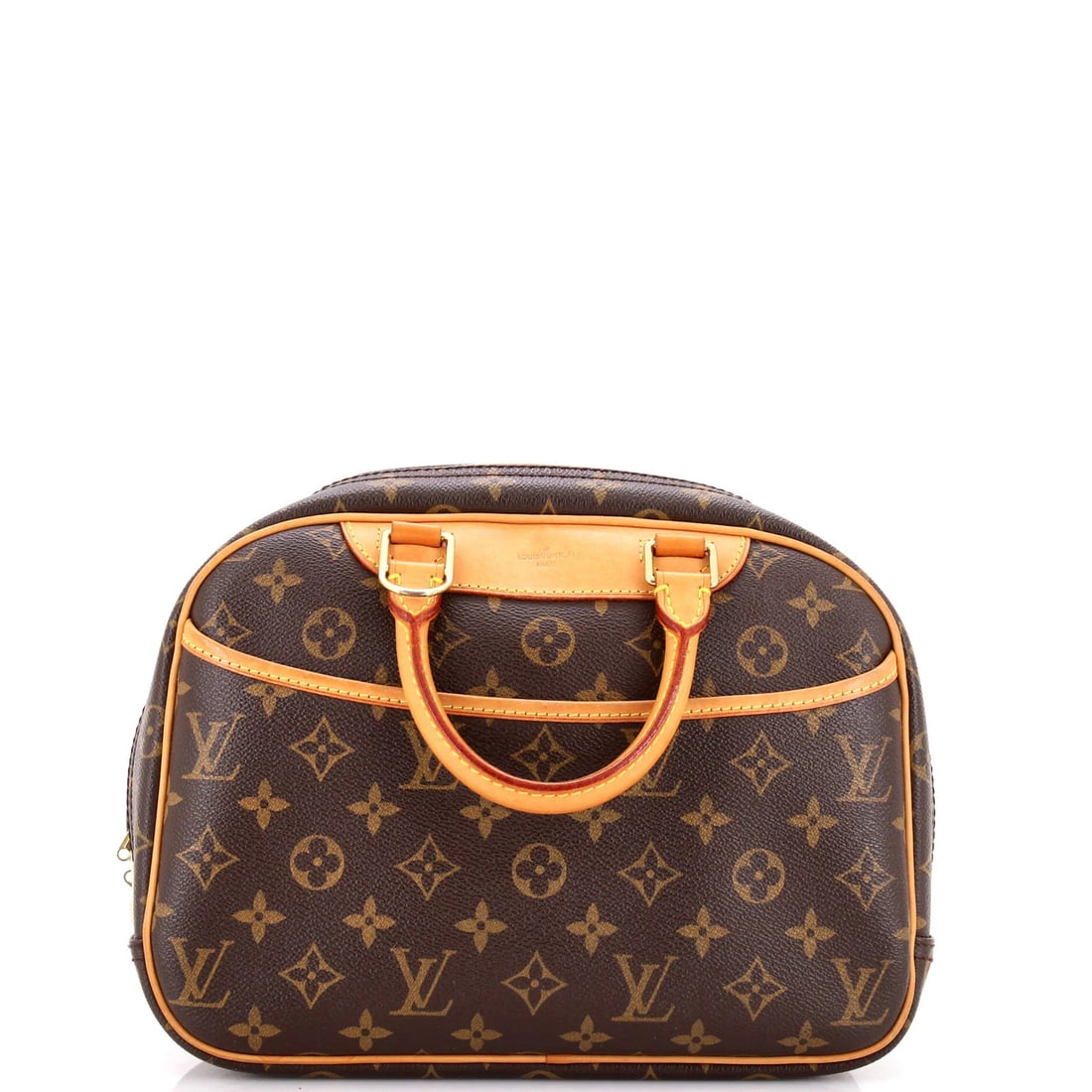 Monogram Canvas Louis Vuitton Trouville Handbag: Monogram Canvas Louis Vuitton Trouville Handbag Canvas Coated Louis Vuitton Trouville Handbag in Brown with Neutral Interior and Gold Hardware. This classic design boasts a timeless monogram canvas ex