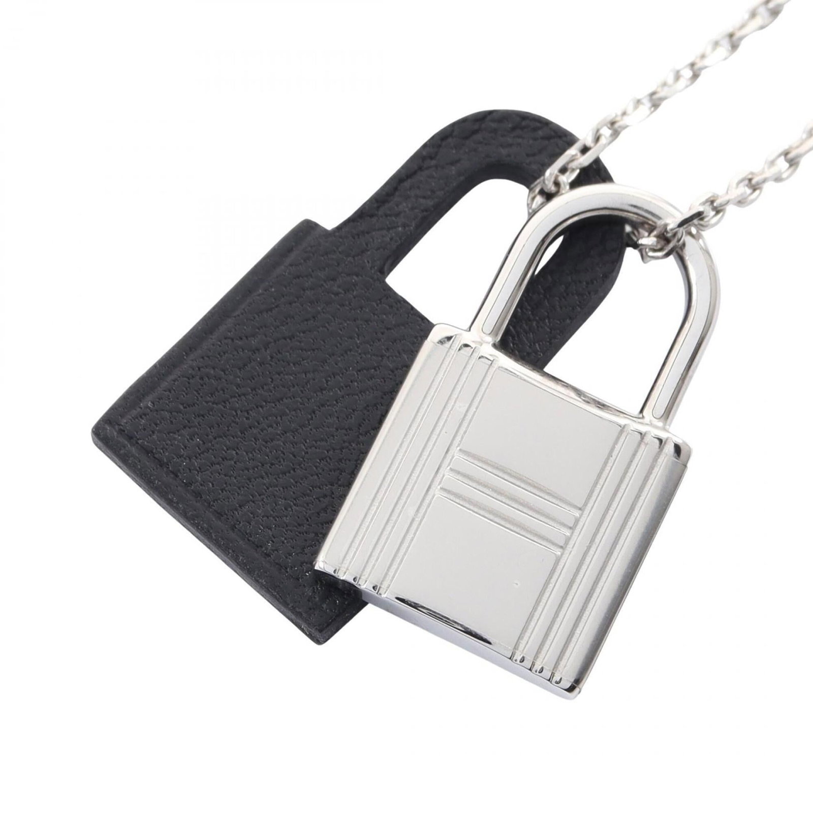Hermes O'Kelly Necklace Stainless Steel Veau Swift Leather Women'S Silver/Black: Hermes O'Kelly Necklace Stainless Steel Veau Swift Leather Women'S Silver/Black Stainless steel and swift leather come together in this sleek Hermes O'Kelly necklace, featuring a silver-toned pendant