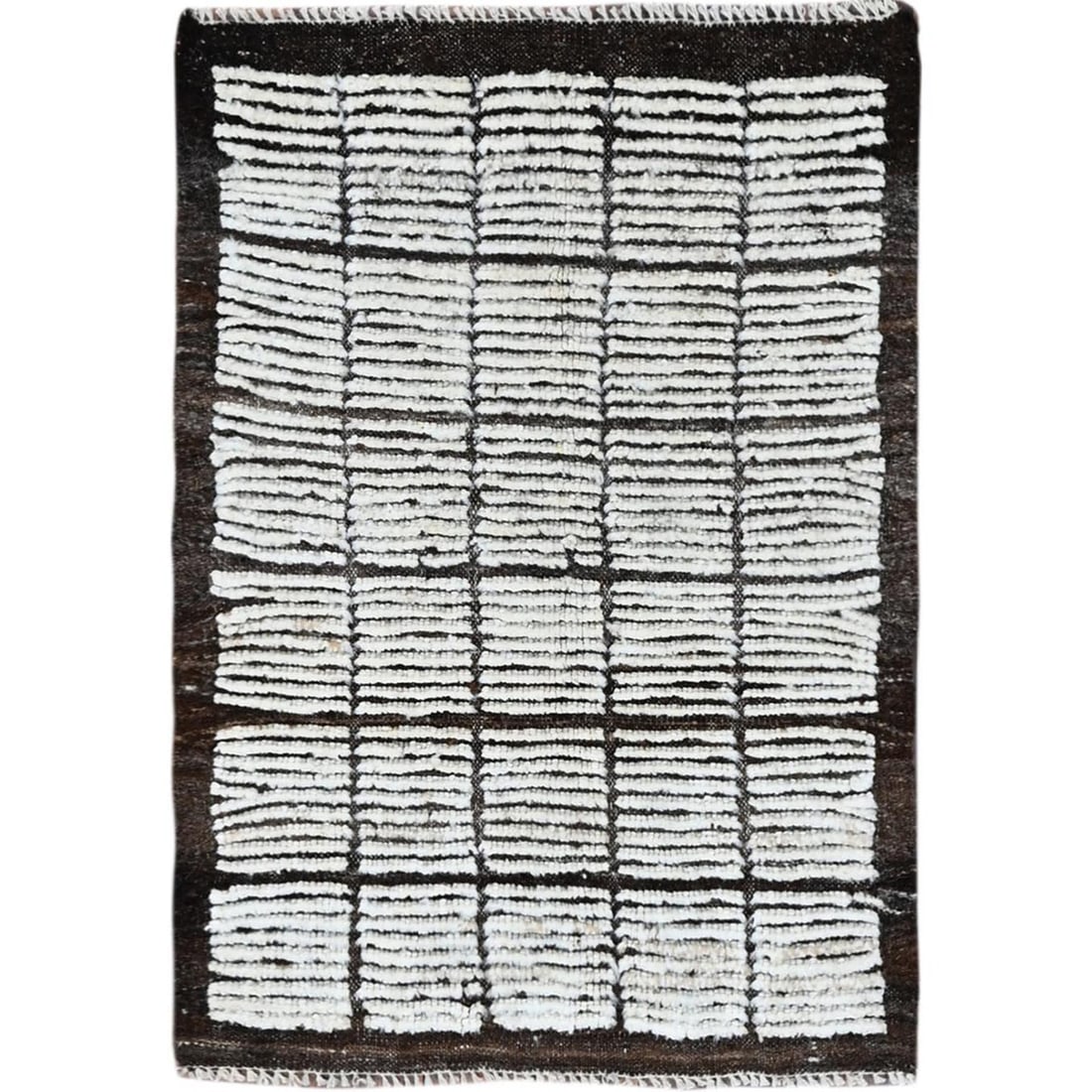Moroccan Weave Wool Hand Knotted Mat Rug 2'1x2'8 White Box Design (1 of 7)